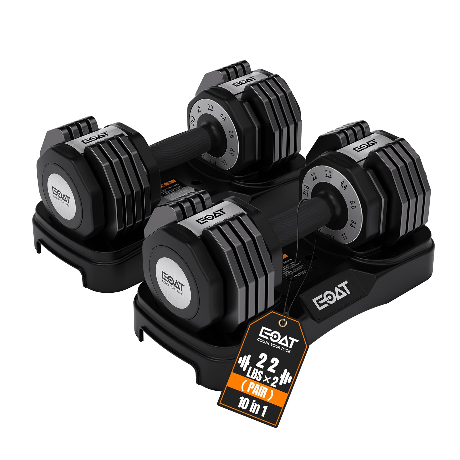 22/33 lbs Pair/Single Adjustable Dumbbells Set, Premium Quick Adjust, 10 in 1 Adjustable Dumbbell Set for Men and Women, Solid Pro-Grade Steel for Home Gym