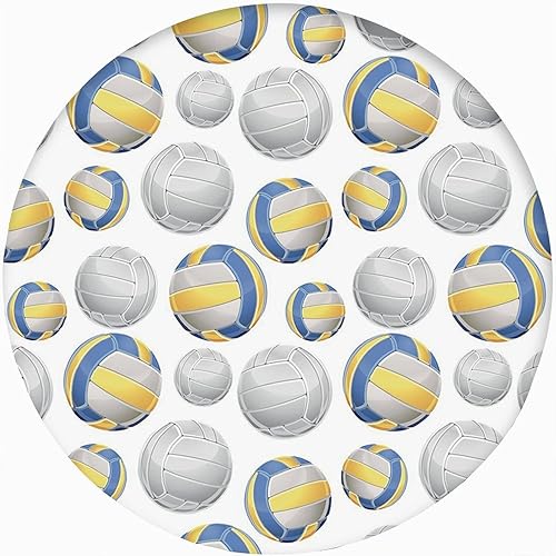 Miniatura 2 de Mantel redondo amarillo y azul con borde elástico, mantel de poliéster con estampado de bolas de voleibol vívidas, se adapta a mesa redonda de 24