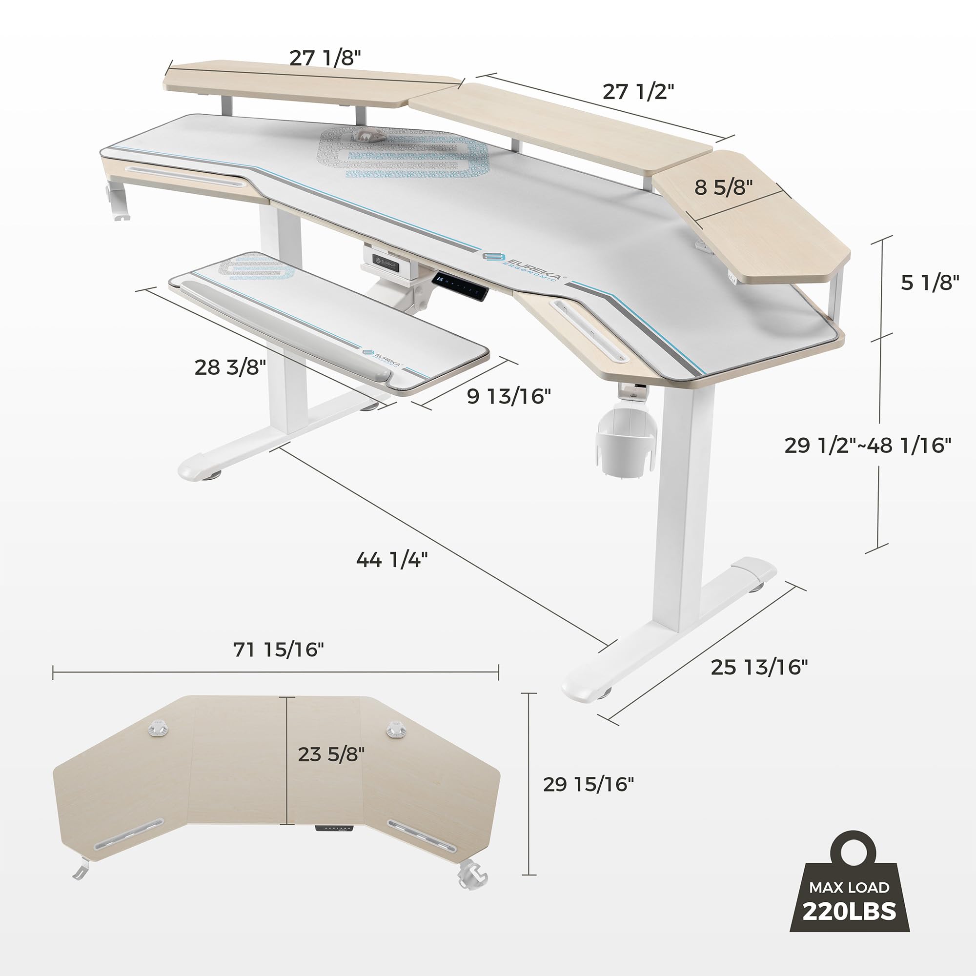 EUREKA ERGONOMIC Standing Desk with Keyboard Tray Large Music Studio Gaming Desk Wing Shaped Sit Stand Table 72 — view 3