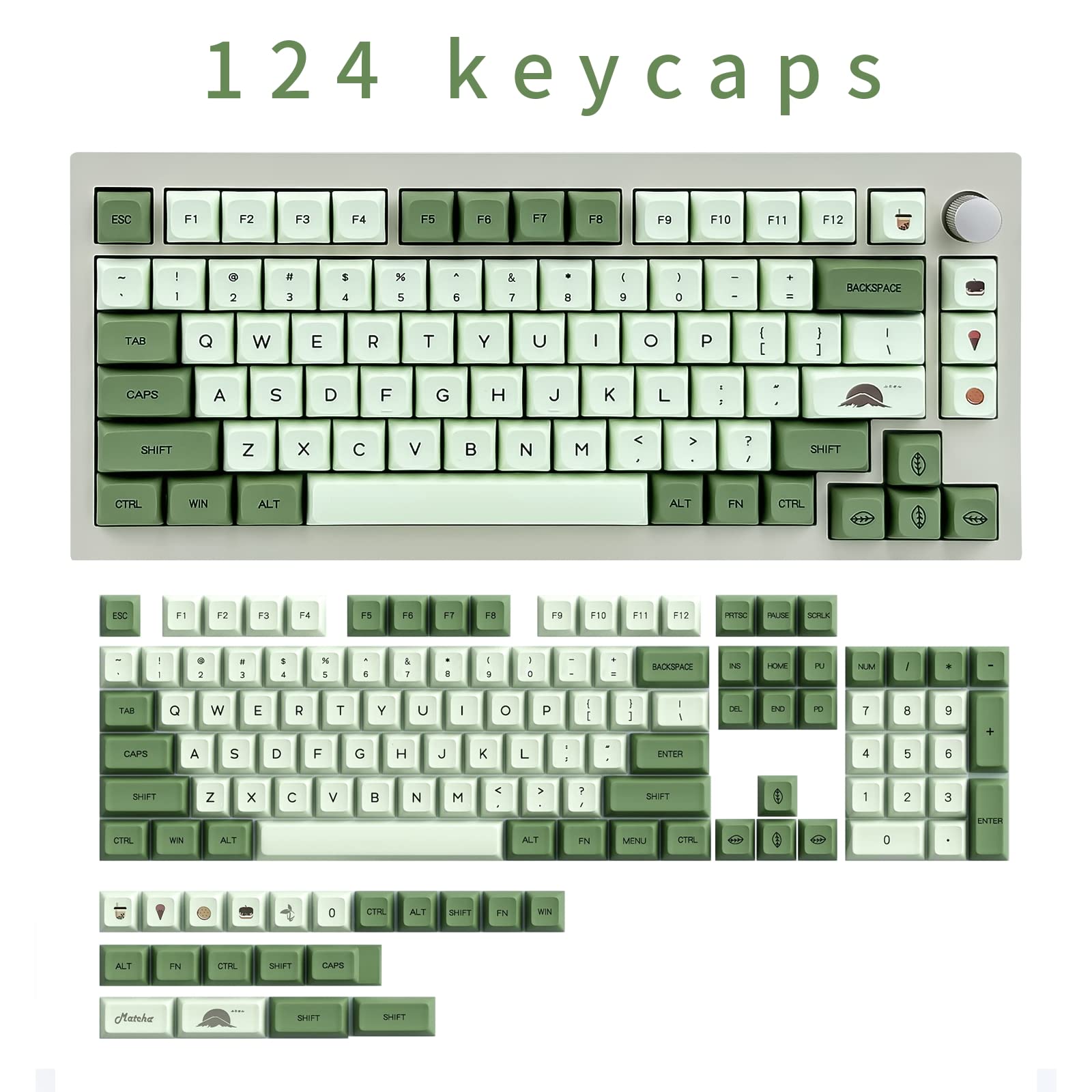 Green Magic MDA-Tastenkappen Aus PBT – 138 Tasten Für Mechanische Tastaturen, Farbstoffsublimiert, Für 60%/75%/100% Layouts