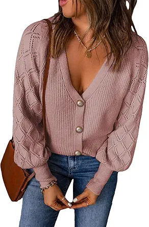 Astylish Women 2023 Long Sleeve Open Front Knit Button Down Cardigan Sweater