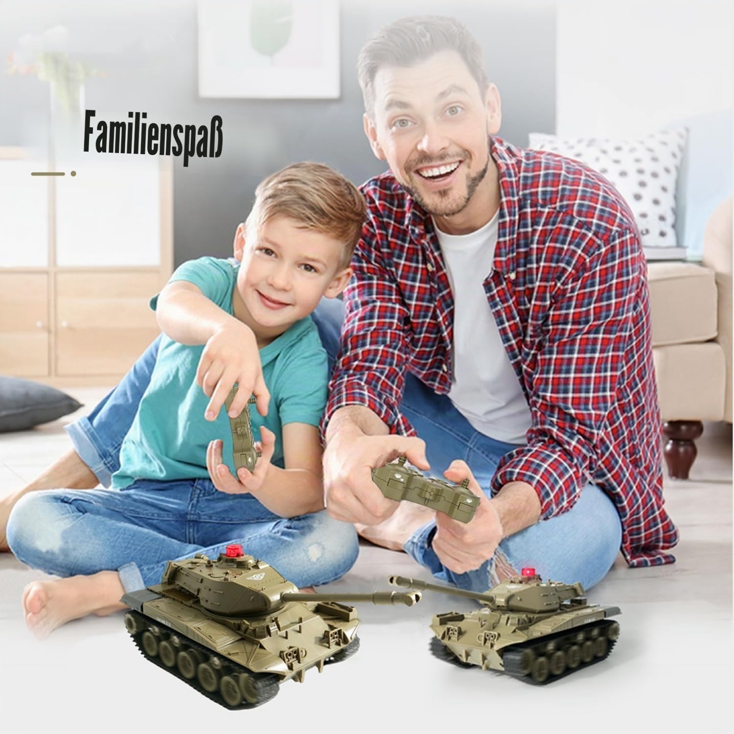 RC Tank Military Truck Vehicle RC Car 2,4 GHz Radio Control Military Combat Tank Toys 270° Rotation Reality Sounds a Good Gift for Boys