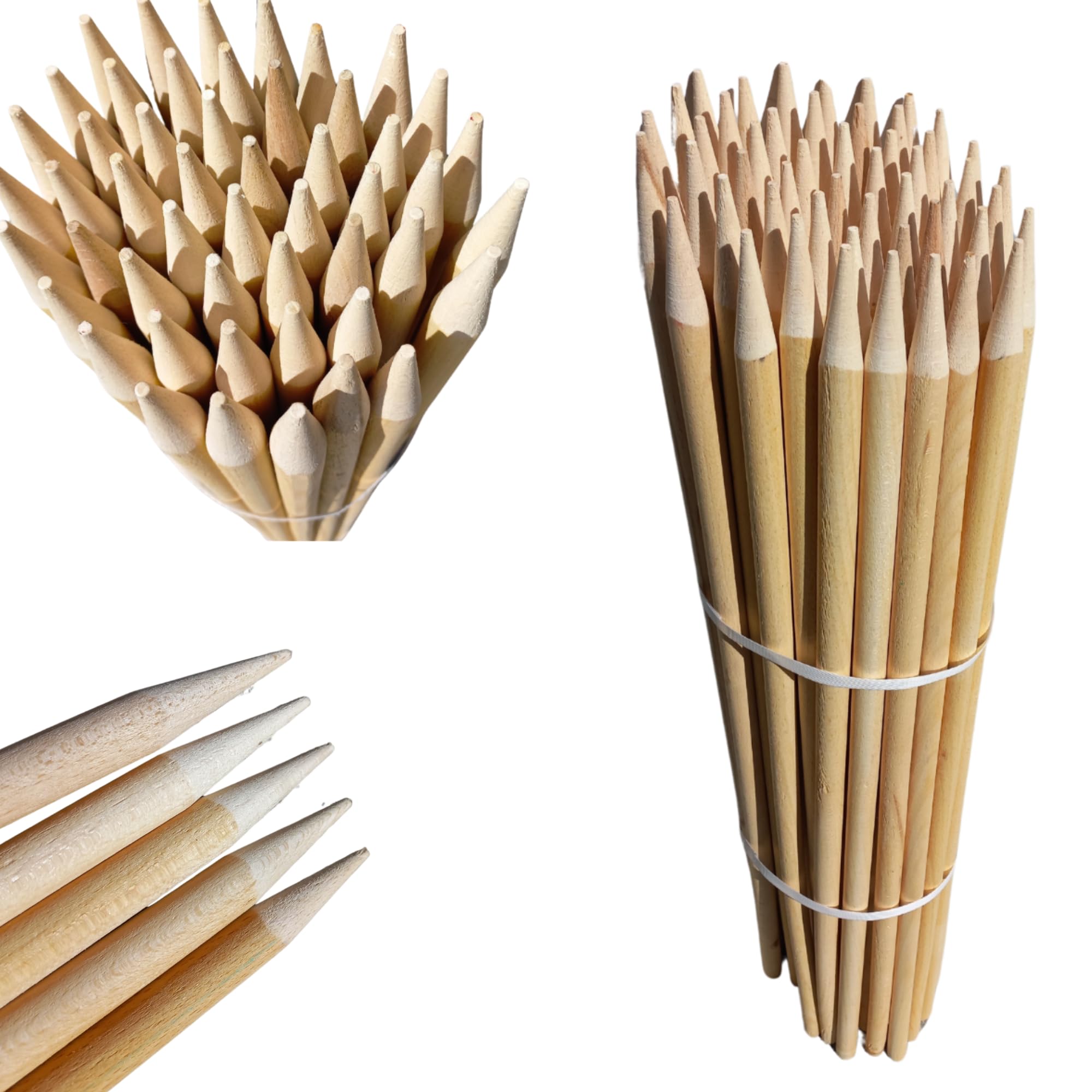 50 Estacas Madera Haya Ovaladas ⌀18 mm x 78 cm – Poste para Cercas y Árboles – Tutores Robustos para Plantas y Tomates