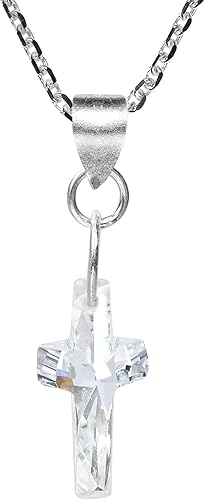 AeraVida Collar con colgante de cruz de fe de cristal transparente de plata de ley 925, Cristal