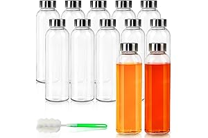 12 Pack Glass Water Bottles with Stainless Steel Caps