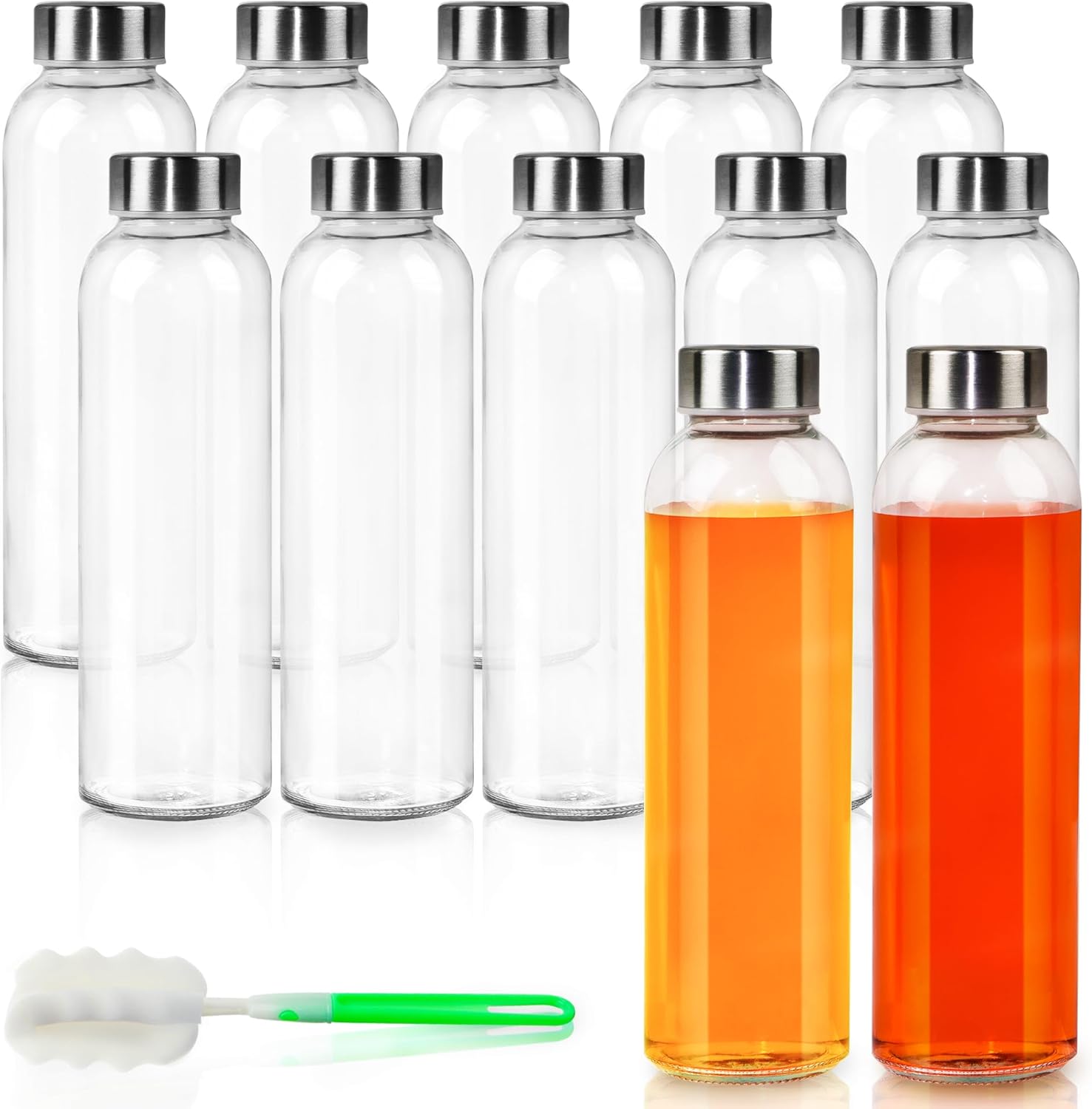 12 Pack Glass Water Bottles, 16oz Clear Glass with Stainless Steel Lids, Reusable Drink Bottles for Juices, Smoothies, Tea, Water, Beverages 12 Pack Glass Water Bottles, 16oz Clear Glass with Stainless Steel Lids, Reusable Drink Bottles for Juices, Smoothies, Tea, Water, Beverages