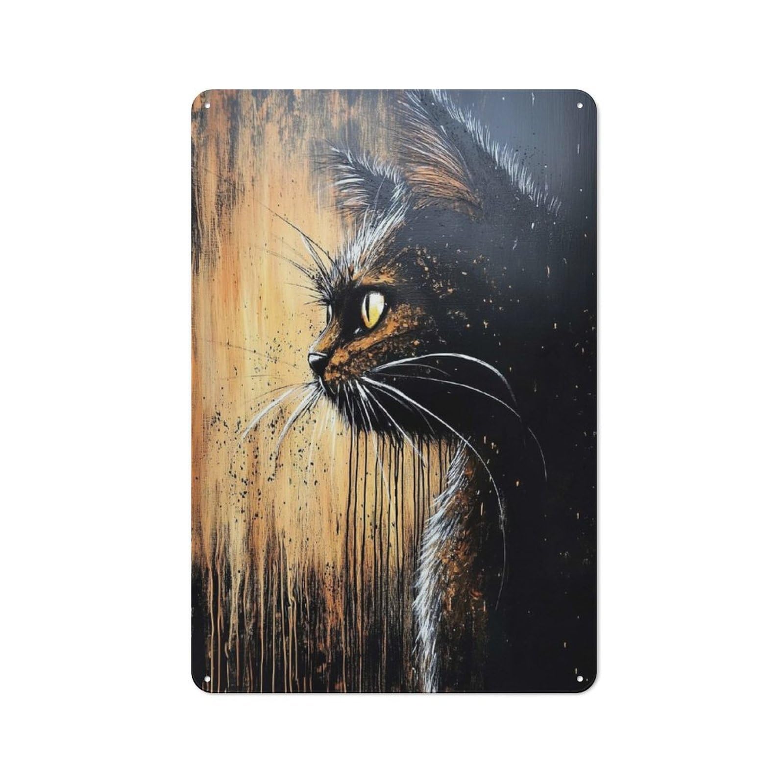 Junmoney Style-21 Tin Wall Plaque 30X20cm With Black Cat Portrait For Garage Wall, For People Furnishing A Garage, For Retro Home Interiors
