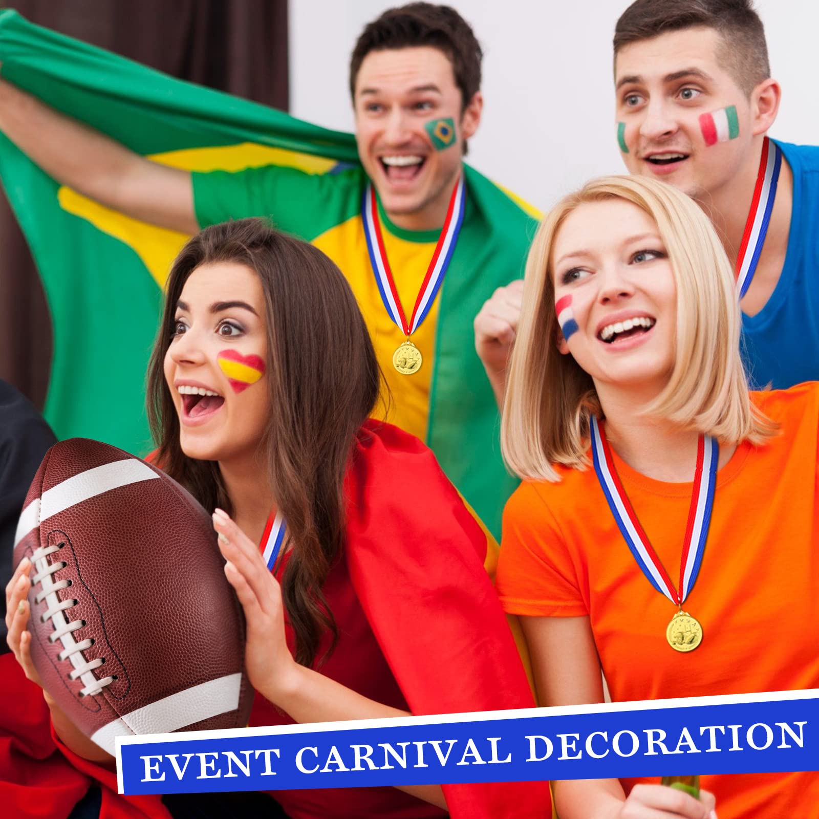 Sherr 24 medallas de fútbol para premios, medallas de metal dorado con cinta para el cuello, trofeo de fútbol para niños, regalos de fiesta de fútbol, premios para niños y adultos, juego de fútbol