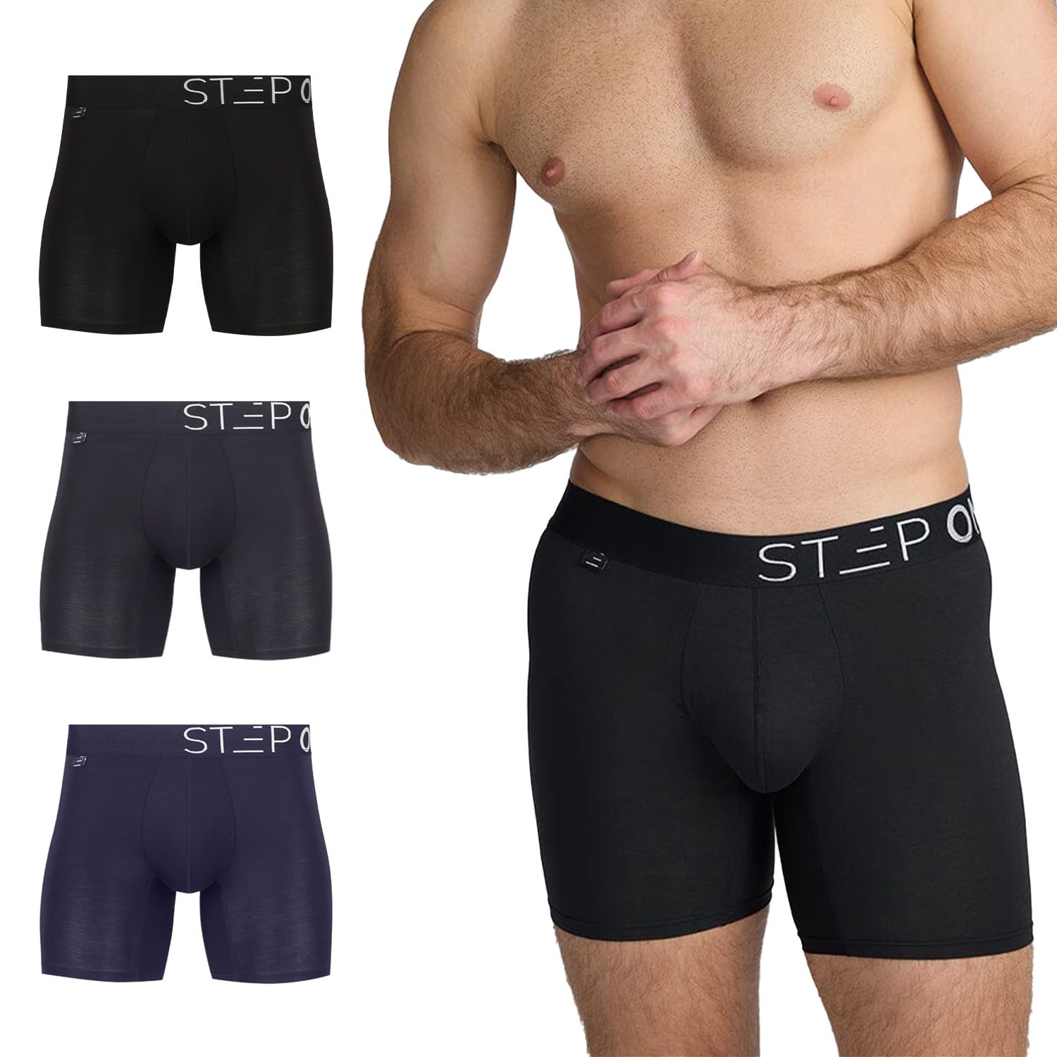 STEP ONE Mens Boxer Briefs Underwear for Men Pack of 3 Anti Chafing Mens Underwear Comfortable Moisture-Wicking Boxers