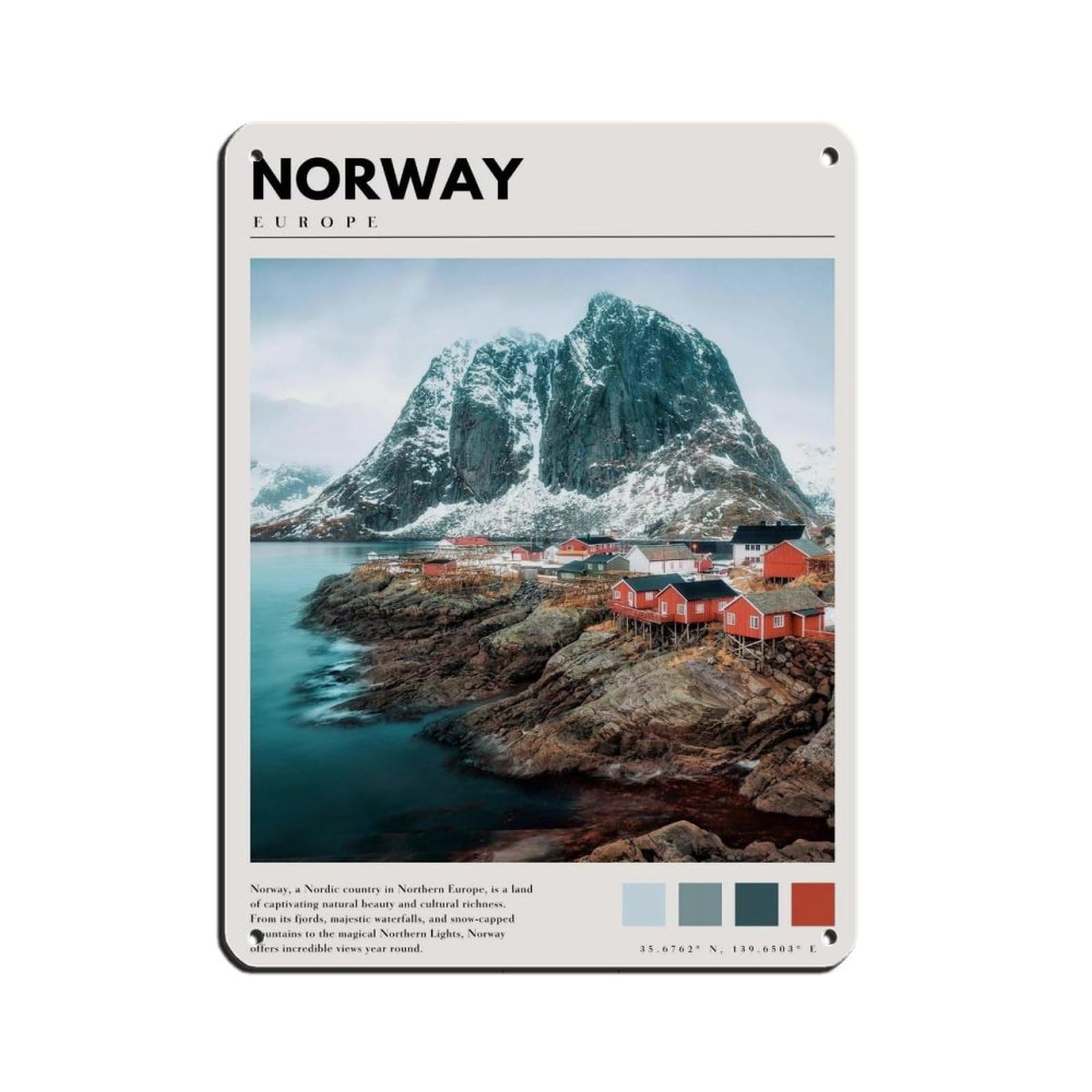 Norway Art Norway Photography Norway Poster Tin Sign Vintage Metal Pub Club Cafe Bar Home Wall Art Decoration Poster Retro 12x16inch(30x40cm)