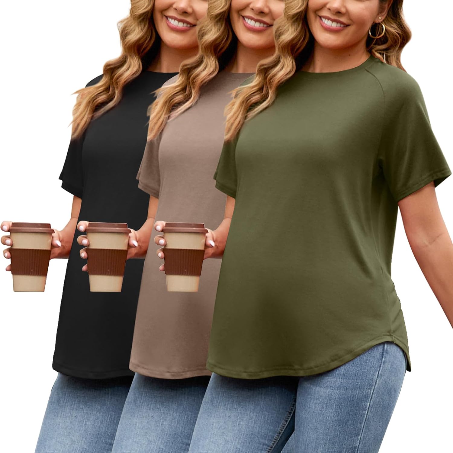 Bhome Maternity Shirts 3 Packs Short Sleeve Oversized Preganancy Tops for Women Cute Maternity Tshirt Tee Mama Clothes Summer