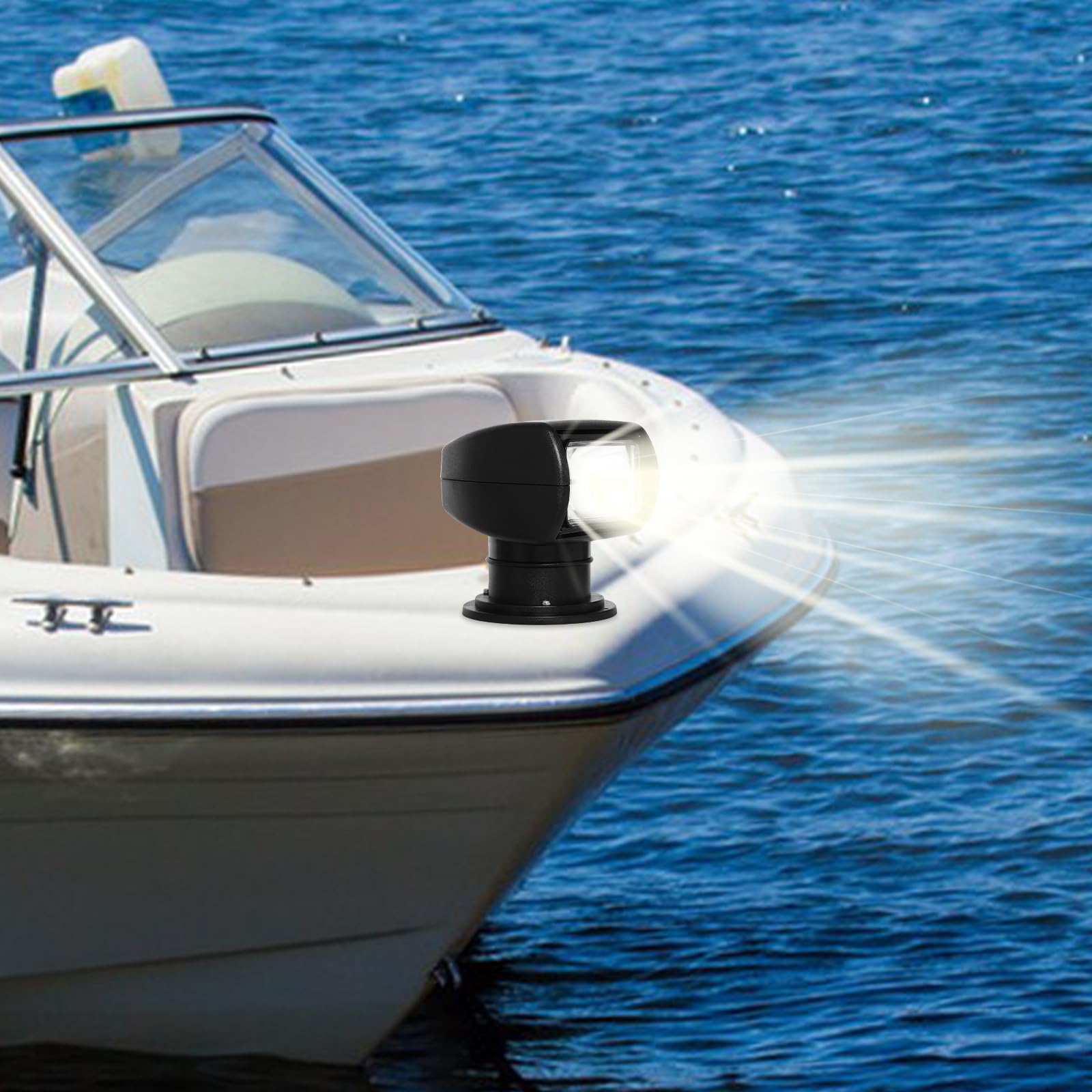 12V 100W Boot Suchscheinwerfer Boot Marine Halogenbirne Scheinwerfer 360 Grad Rotierende Fernbedienung Arbeitslicht IP66 Wasserdicht für Yachten, Küstenwache, Fischerboote (Schwarz)