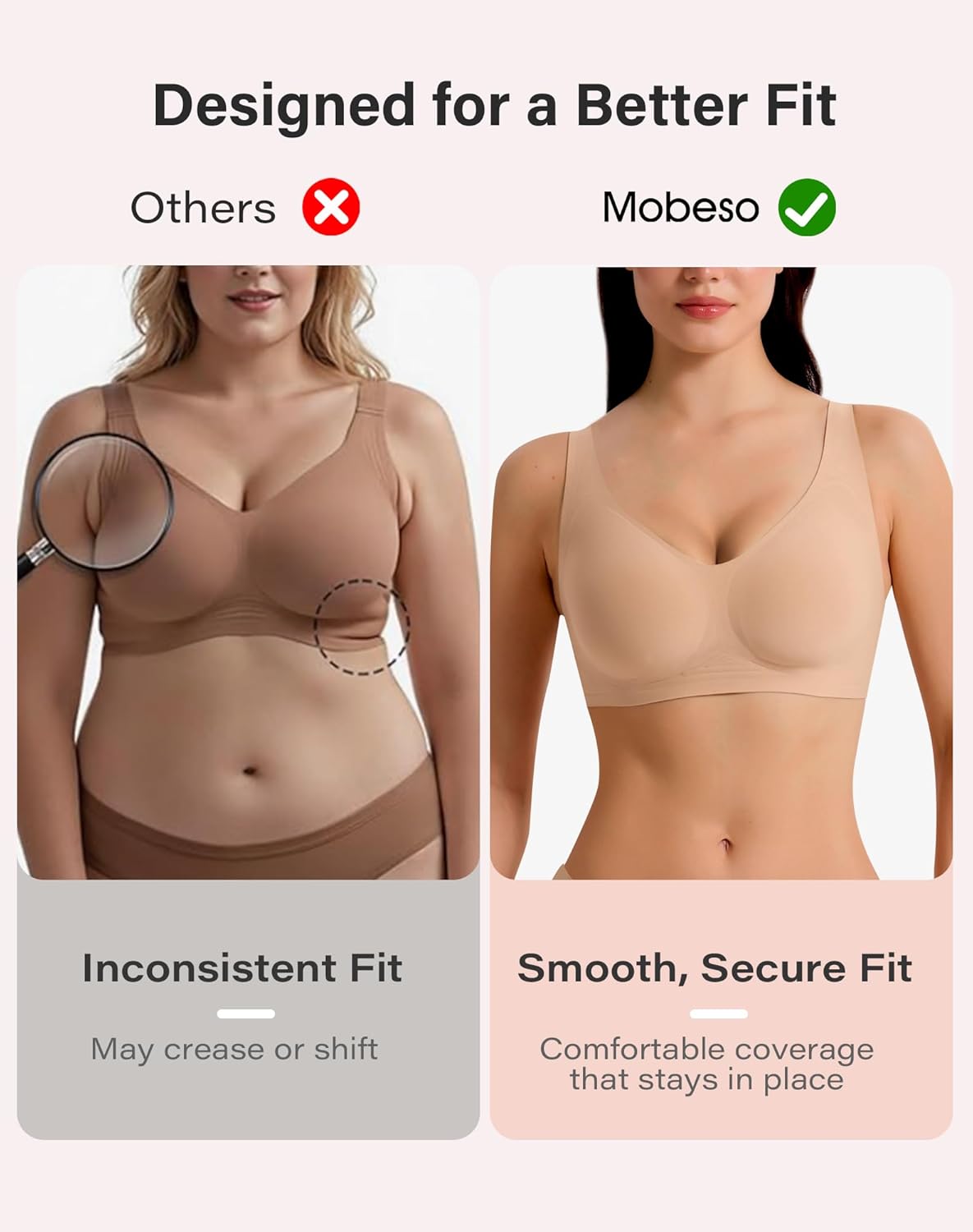 Jelly Bras for Women Wireless Deep V Bra 2 Pack – Seamless Everyday Bras with Jelly Support, Comfortable No Wire T-Shirt Bras - Image 5