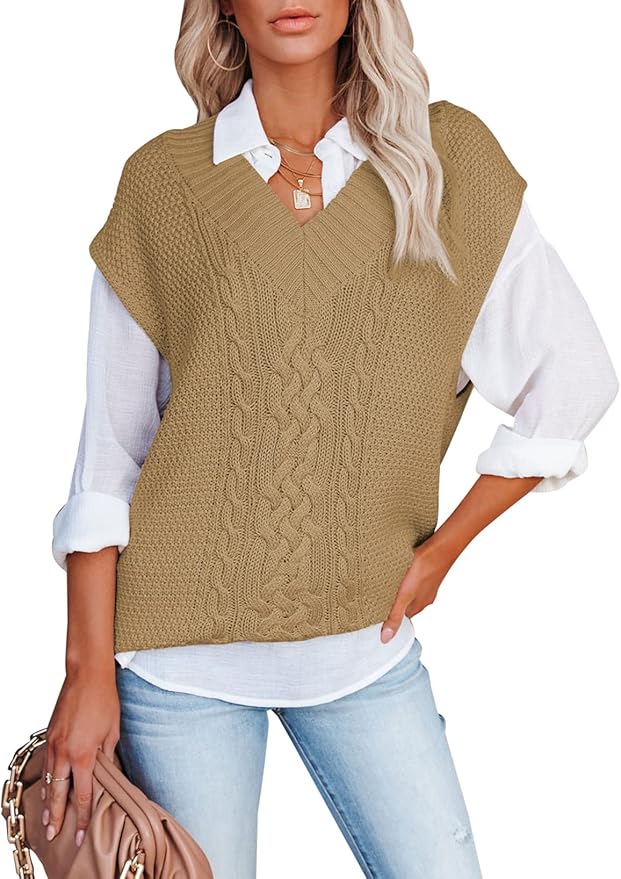 DEBAIJIA Kinder Pullunder Strickweste | Ärmellos Beige 0-10 Jahre