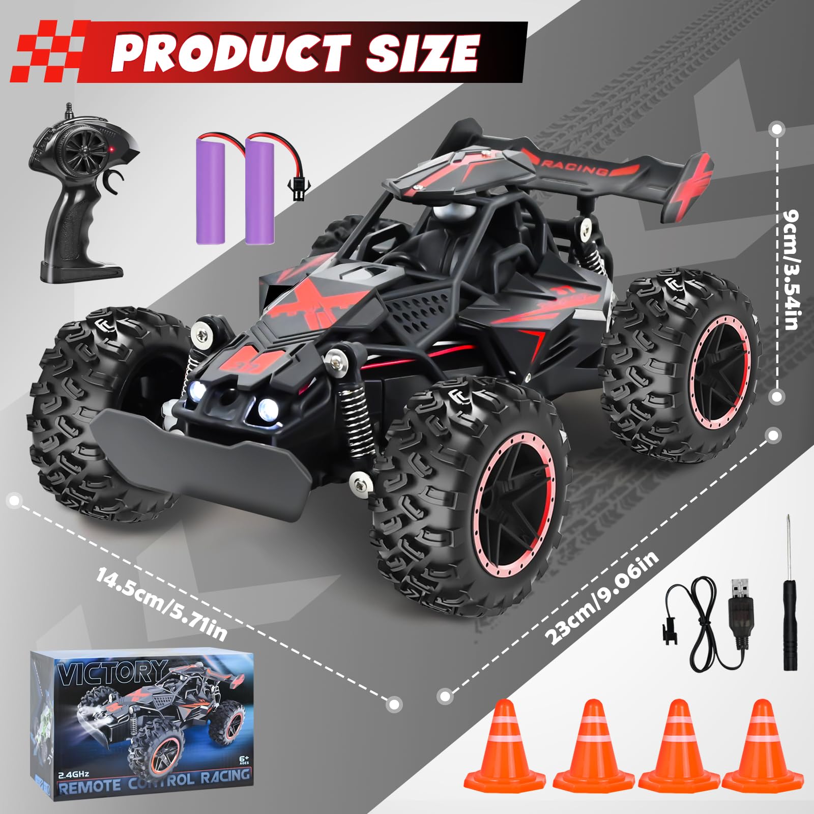 PATEMZON Macchina Telecomandata per Bambini, 2.4GHz 15+KM/H Monster Truck Telecomandato, 1:18 Auto Telecomandata con Luce, Natale Compleanno Giocattoli Giochi Regalo per 3 4 5 6 7 8 Anni