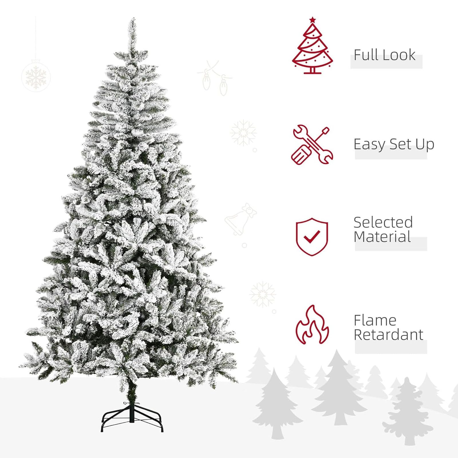 5 stóp Premium Snow Flocked Sztuczna Choinka Zawiasowa Sosnowa Pełna Świąteczna Choinka Do Dekoracji Domu i Biura Imprezy z Gałęziastymi Końcówkami Śniegu I Metalowym Stojakiem, L