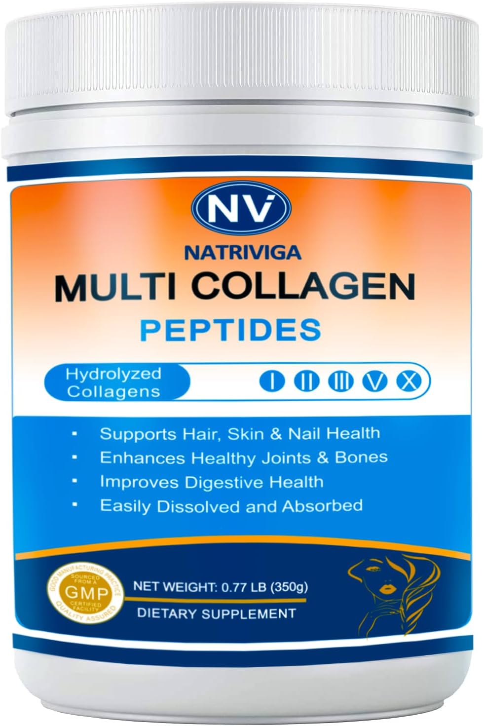 Multi Collagen Peptides Powder – Types I, II, III, V, X – Hydrolyzed Collagen Peptides with Vitamin C Hyaluronic Acid, Supports Skin Hair Nail & Joint – Non-GMO, Unflavored – 35 Servings