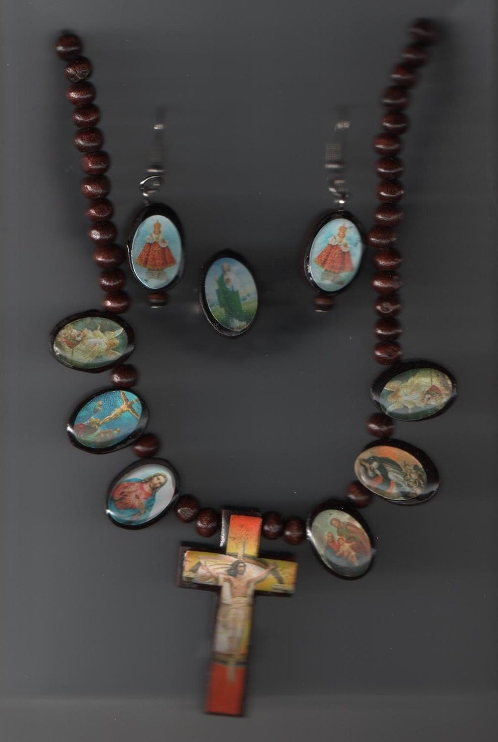 Catholic Saints and Icons Necklace, Earrings and Ring Set