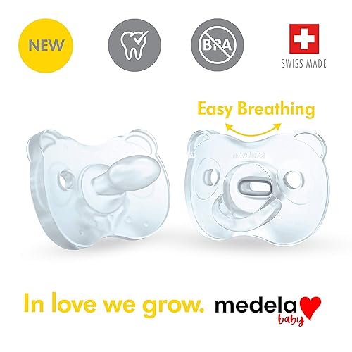 Miniatura 3 de Medela Chupete de bebé de 0 a 6 meses incluye funda de esterilización paquete de 2 silicona suave sin BPA soporta la succión natural rosa y
