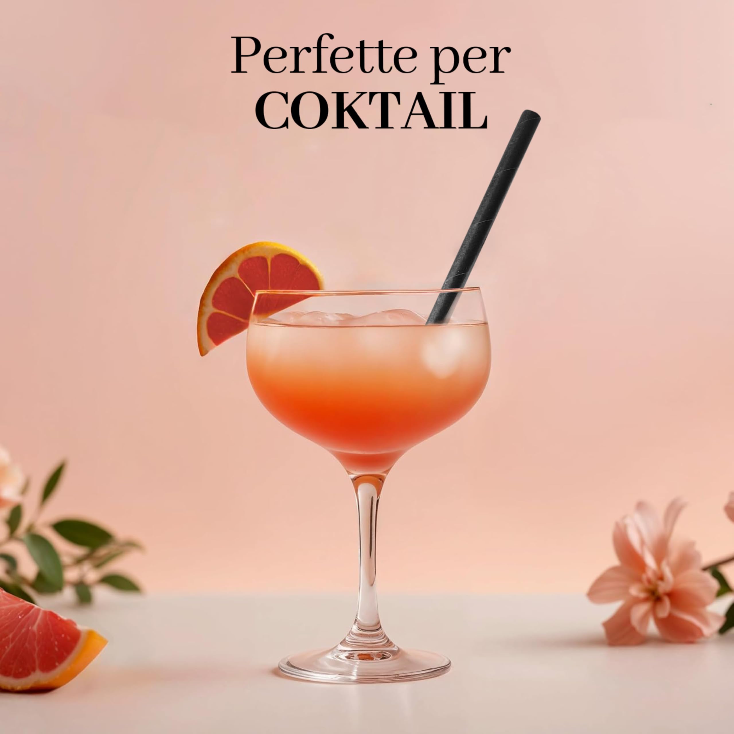 DETERMONDO 1000 Cannucce Cocktail Carta Nera 20 cm x 7 mm Biodegradabili Compostabili Ecologiche per Bevande Fredde, Bar, Feste, Locali e Ristorazione