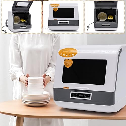Miniatura 8 de Lavavajillas portátil para encimera, gran capacidad, tamaño compacto, 3 programas de lavado, pantalla automática para lavavajillas, para