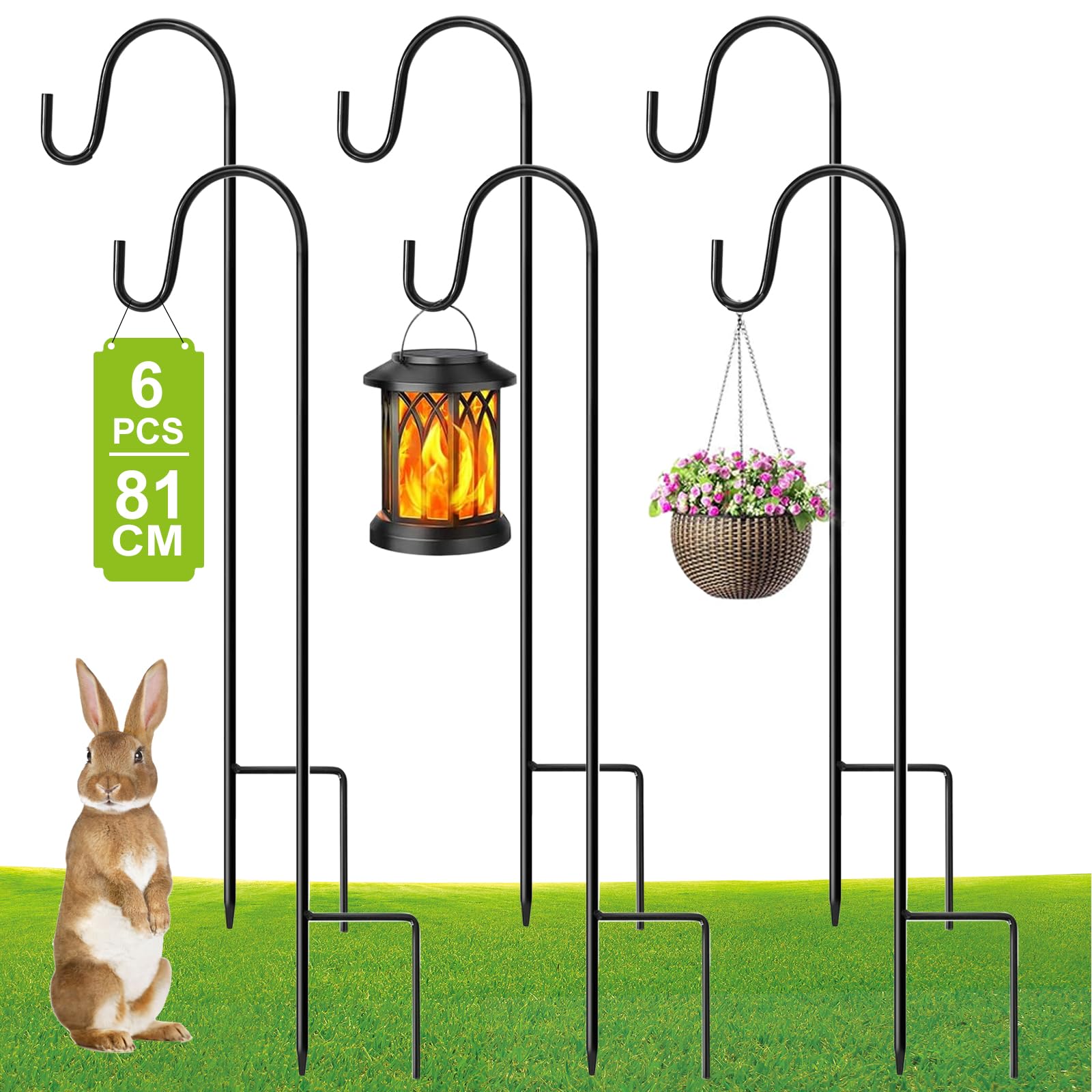 Shepherd Hooks Garden - Set of 6 Metal Garden Stakes 81 cm Height Adjustable, Ground Spikes Metal for Lantern Holder, Hanging Basket Holder, Grave Lights, Metal Poles, Garden Decoration-image-36
