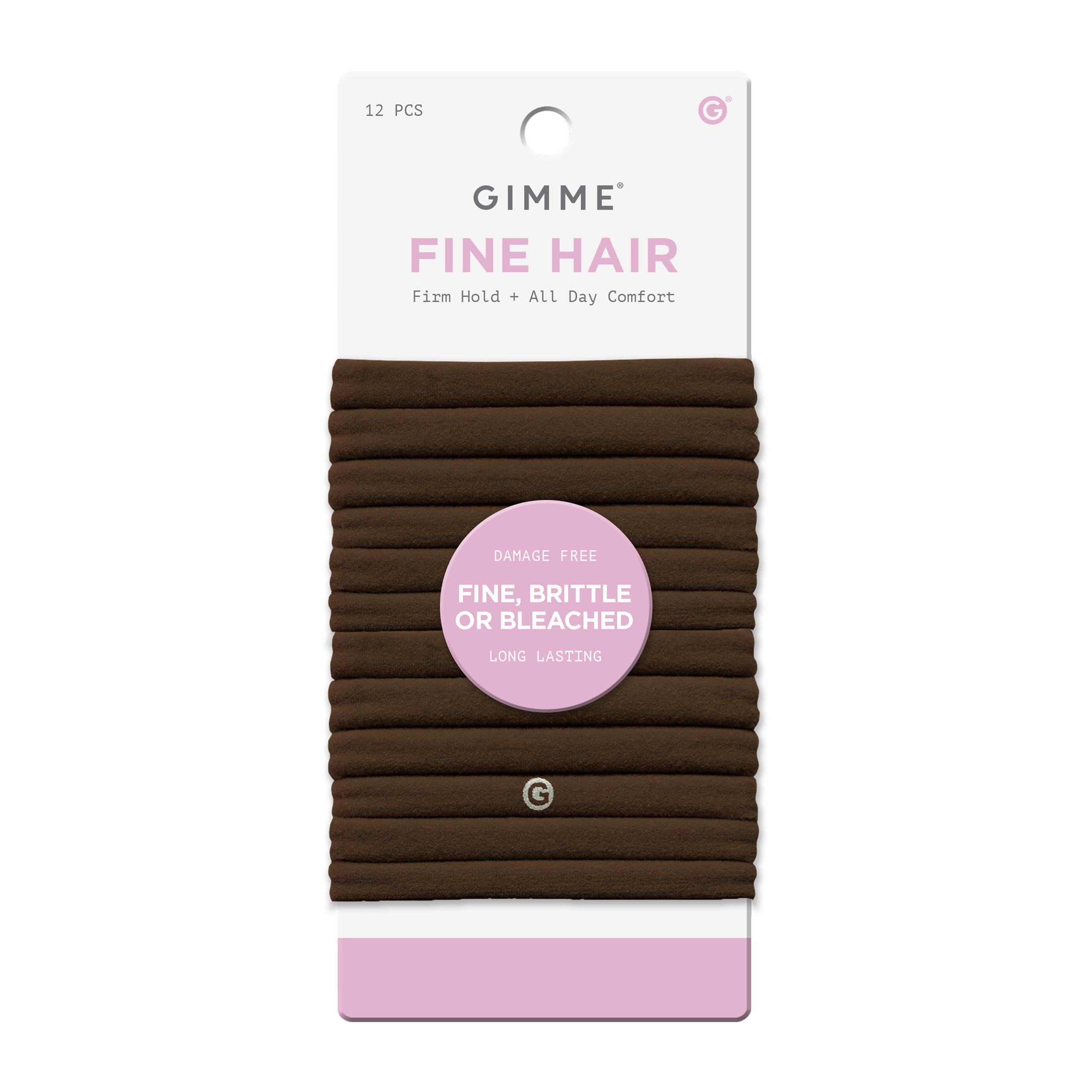 Gimme Beauty Fine Hair Elastic Bands - Slim-Fit Elastic Ties for Fine, Brittle, or Bleached Hair - No-Dent, Gentle-Grip Ponytail Holders for All-Day Comfort - 12 Pack, Light Brown