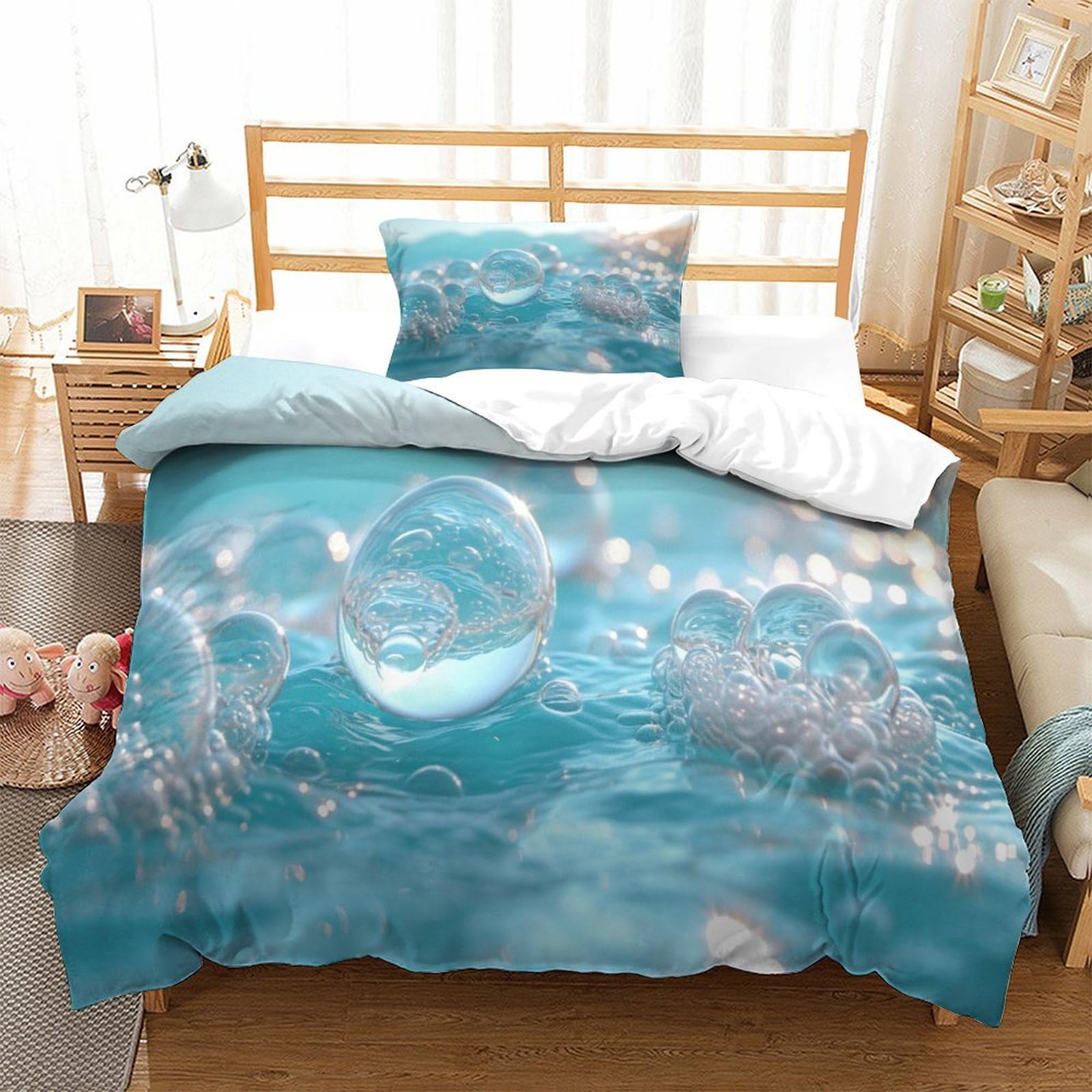 P1s9u7w5y Water Ripple-6 Dreamy Bubble 3D Printed Duvet Cover Set 3Pcs Ocean Microfiber Bubble Bedding Set Single（135X200cm）