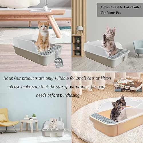 Miniatura 2 de kathson Caja de arena abierta para gatos con lado alto, bandeja de arena para gatos antisalpicaduras, inodoro para gatitos con cuchara de tamizar,