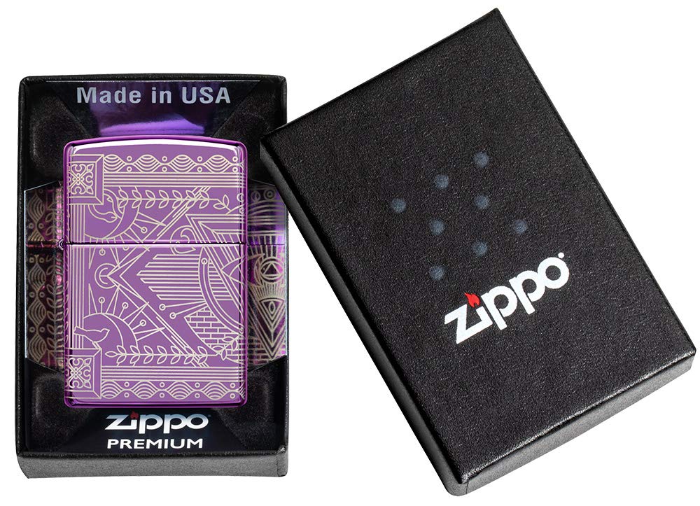 ZIPPO – Sturmfeuerzeug, Hyper Pastiche, 360° Laser Engraved, High Polish Purple, nachfüllbar, in hochwertiger Geschenkbox