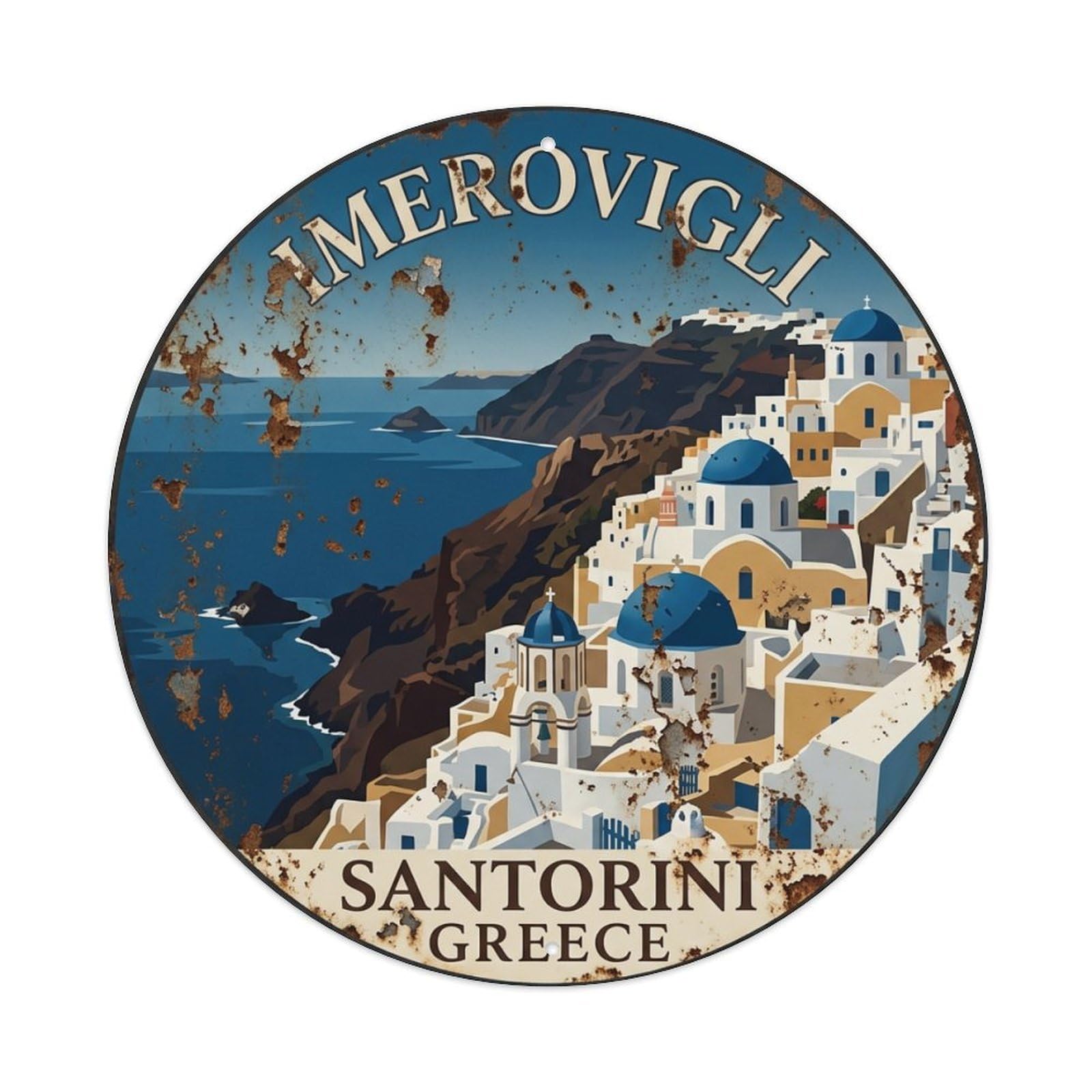 Galvaxio Style Vintage Travel Imerovigli Santorini Heights Metal Tin Sign