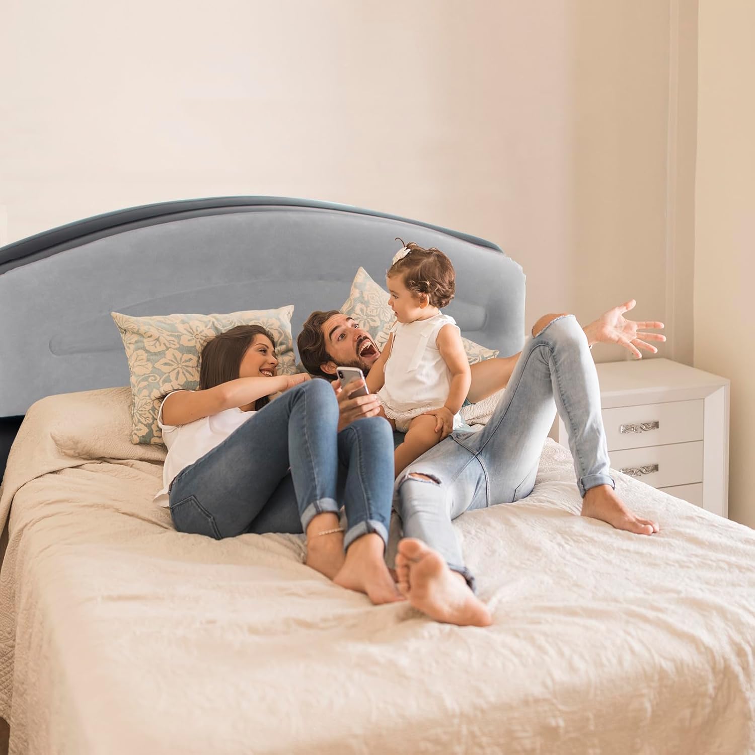 RAPTAVIS Queen Size Inflatable Headboard with Pump, Flocked Air Bed Headboard