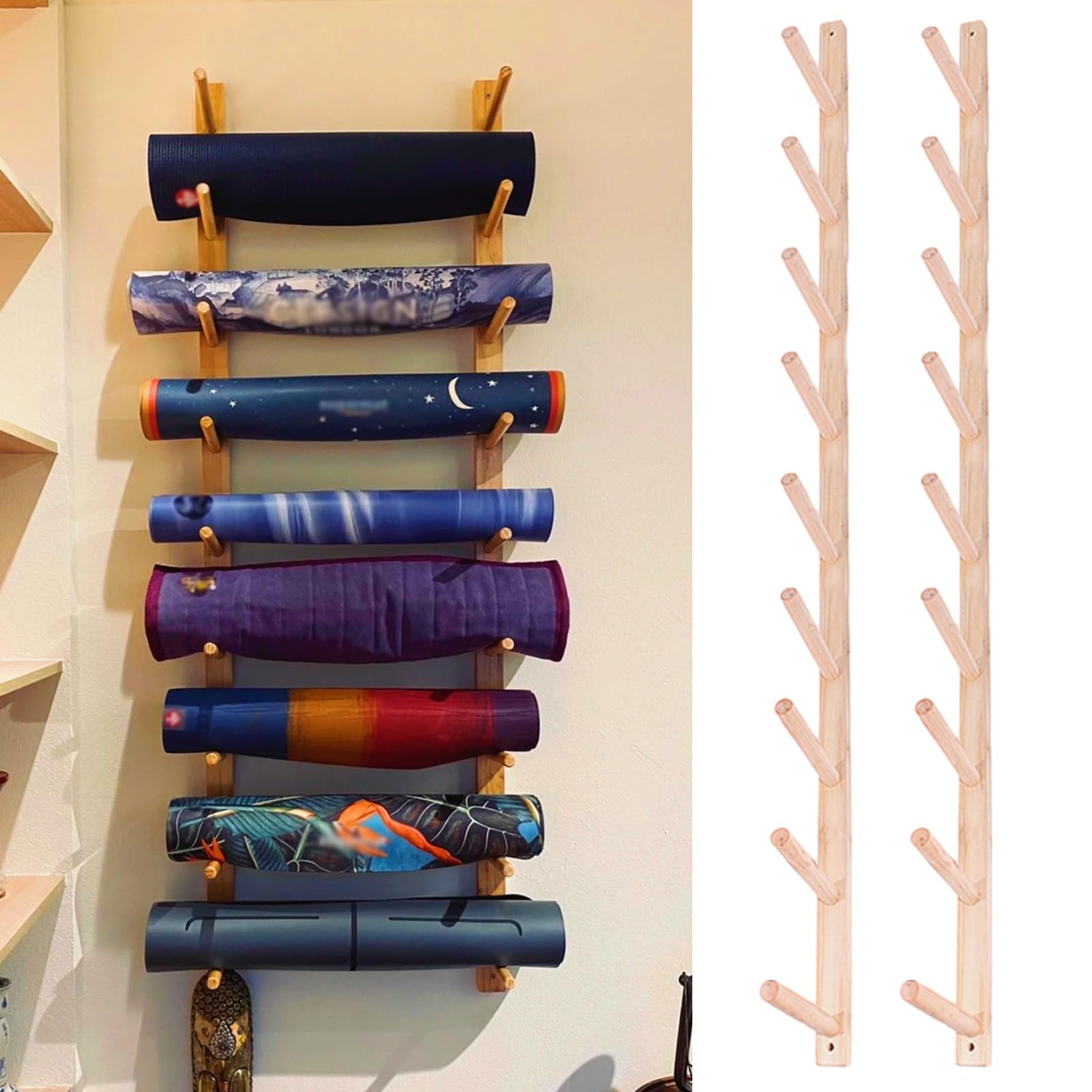 Wandmontage Yoga Mat Houder 2 9 Layer Houten Opbergrek Yoga Studio