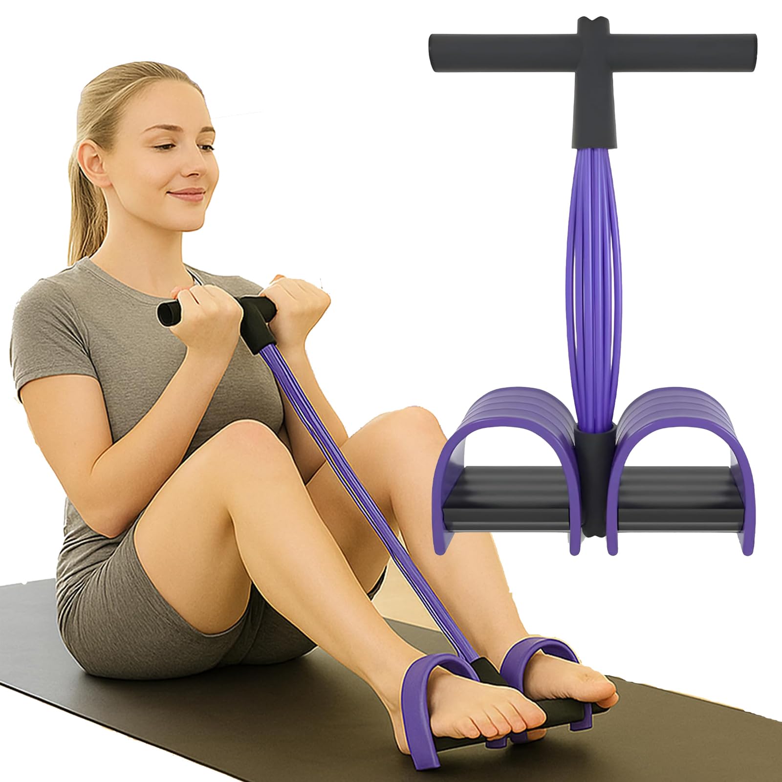 HeHeGe Multi-Function Abdominal Trainer & 6-Tube Elastic Resistance Band with Pedal Puller, Sit-Up Equipment & Bodybuilding Expander, Home Full Body Workout Machine for Yoga, Fitness (Black Purple)