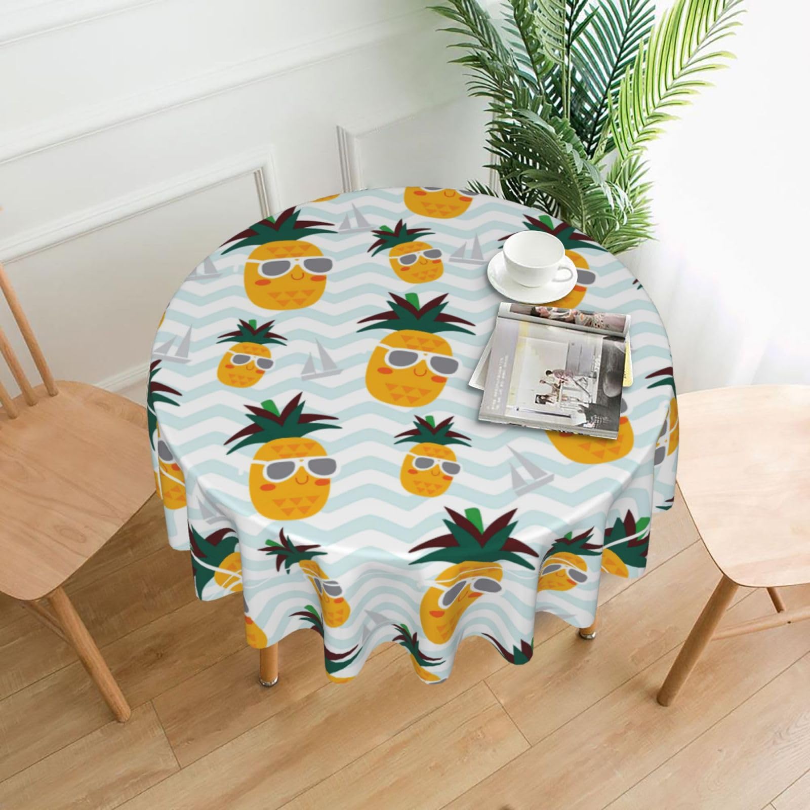 OKFSTY Cute pineapple Print Round Tablecloth 60in for Wedding Elegant Polyester Cover for Party Reception Festive Dinner