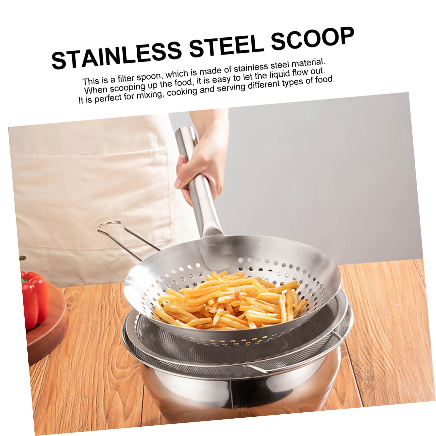 Schöpfkelle aus Edelstahl, Dickwandig, für Wonton und Pommes, Silber