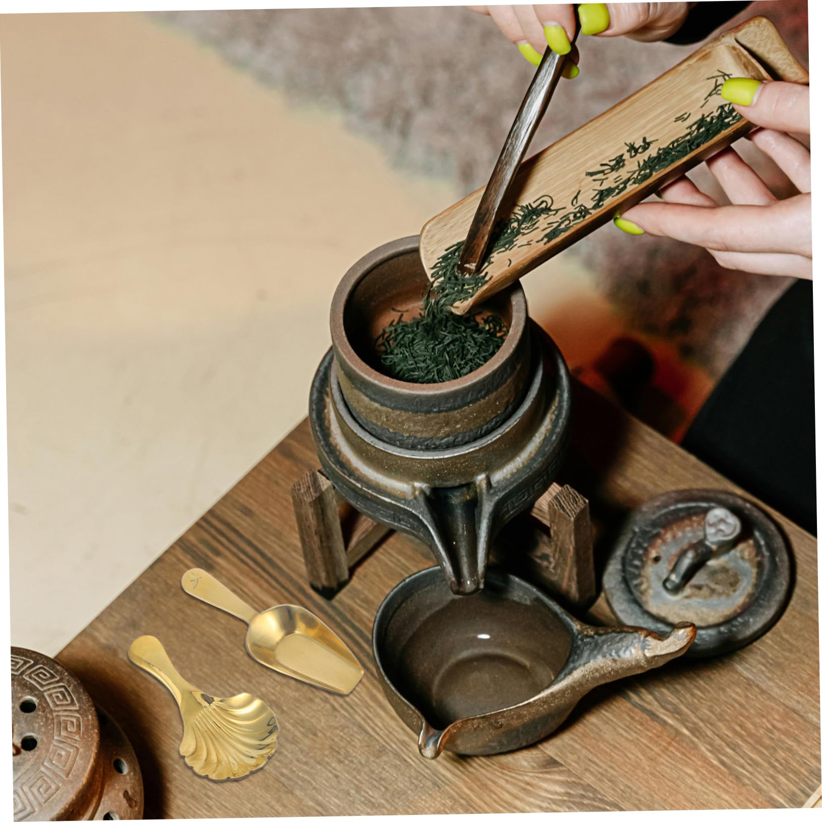 OFFSCH 2pcs Tea Leaf Spoons Set Mini Brass Tea Scoop for Loose Tea Coffee Tea Accessories Kitchen Spoon Small Spoons Mini