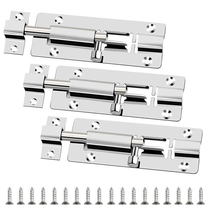Buy Door Bolts, 3 Pack 4 Inch Stainless Steel Latch Sliding Door Lock
