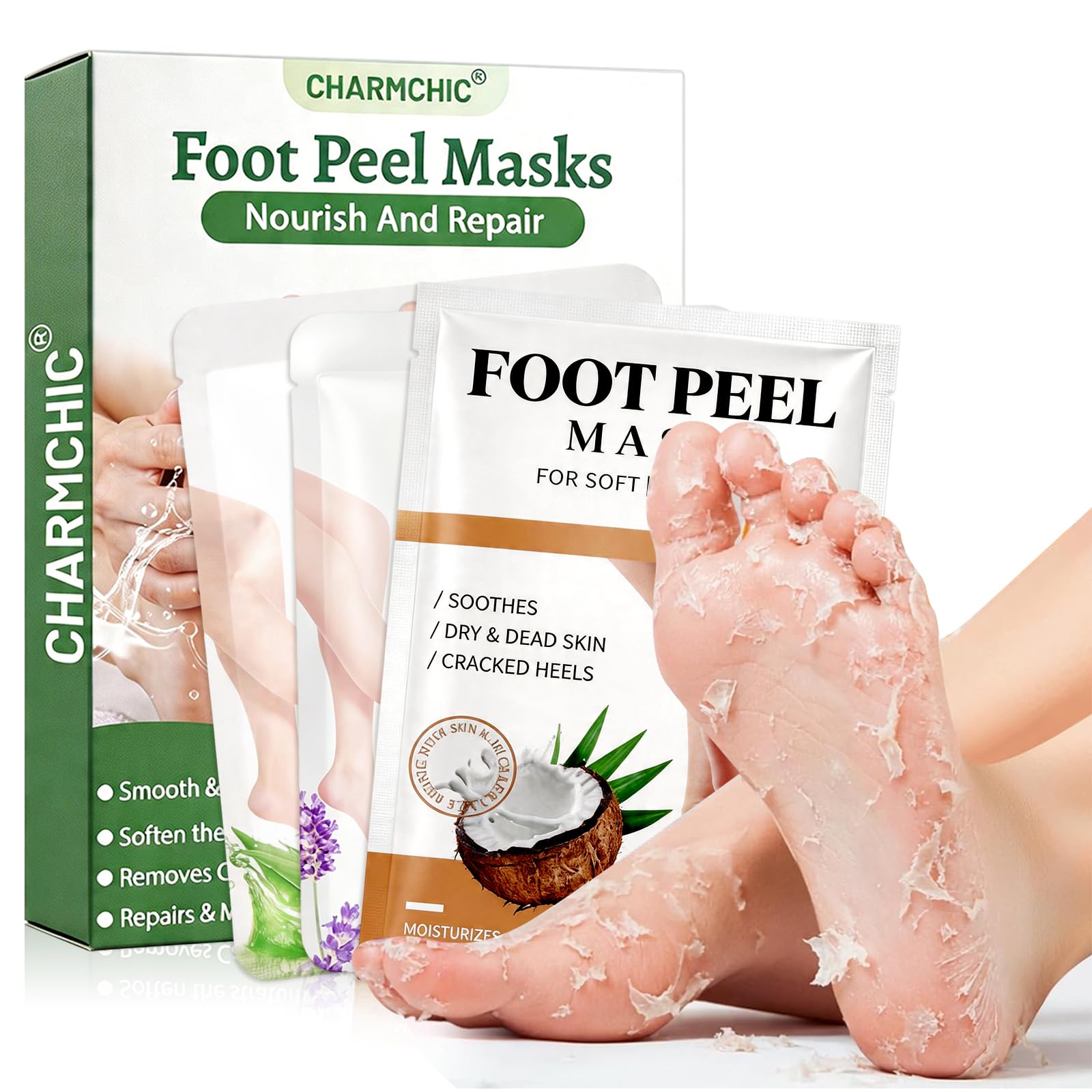 3 Pares Mascarilla Pies Exfoliante y Hidratante, Calcetines Exfoliantes de Pies para Eliminar Durezas y Callos, Peeling Pies Profesional para Pies Suaves, Coco, Lavanda, Aloe Vera
