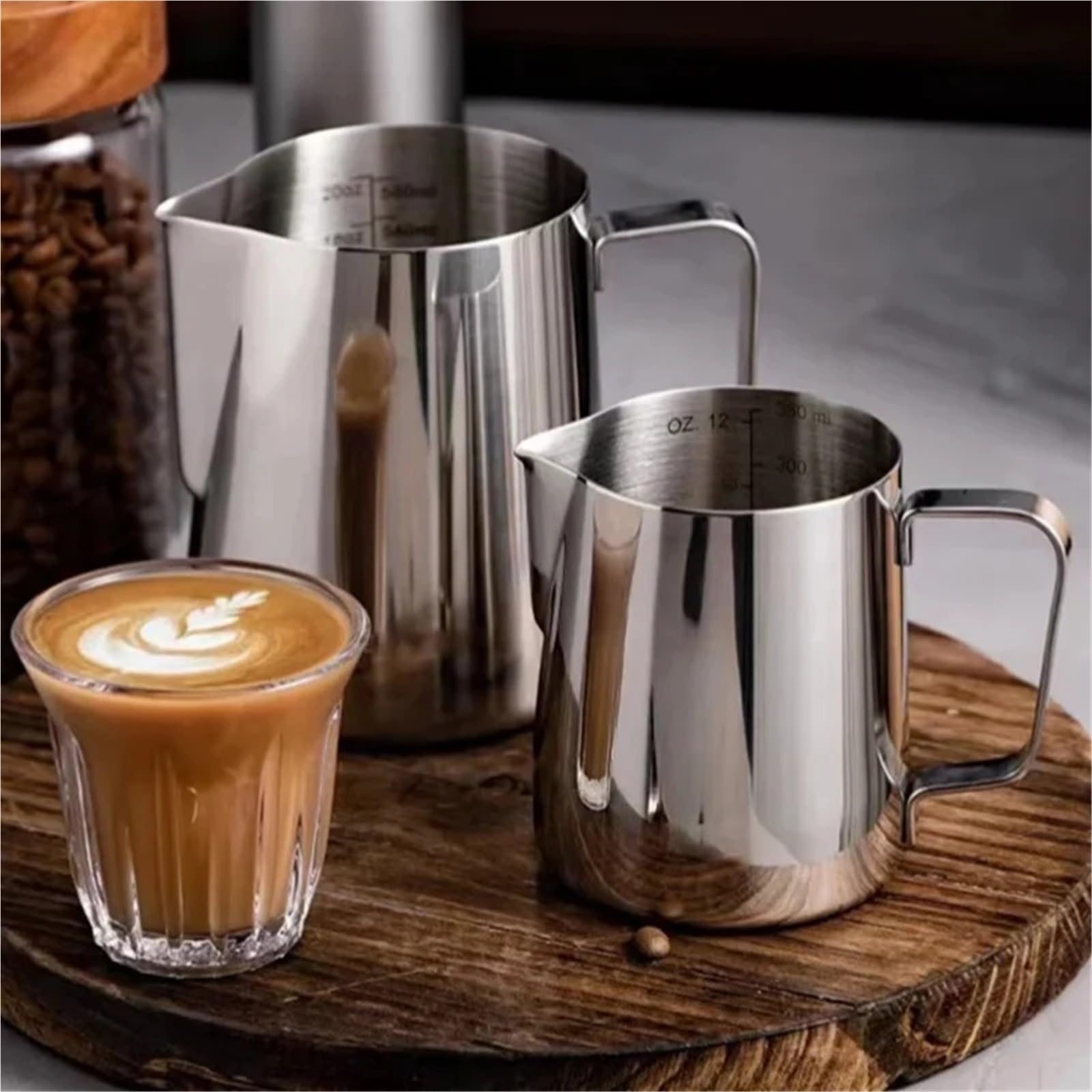 2 Stück Edelstahl-Milchaufschäumkrug mit langem, abgerundetem Auslauf, Latte-Art-Krug, Milchkännchen, Milchaufschäumer, Barista-Milchdampfkrug(Silver,350ml)