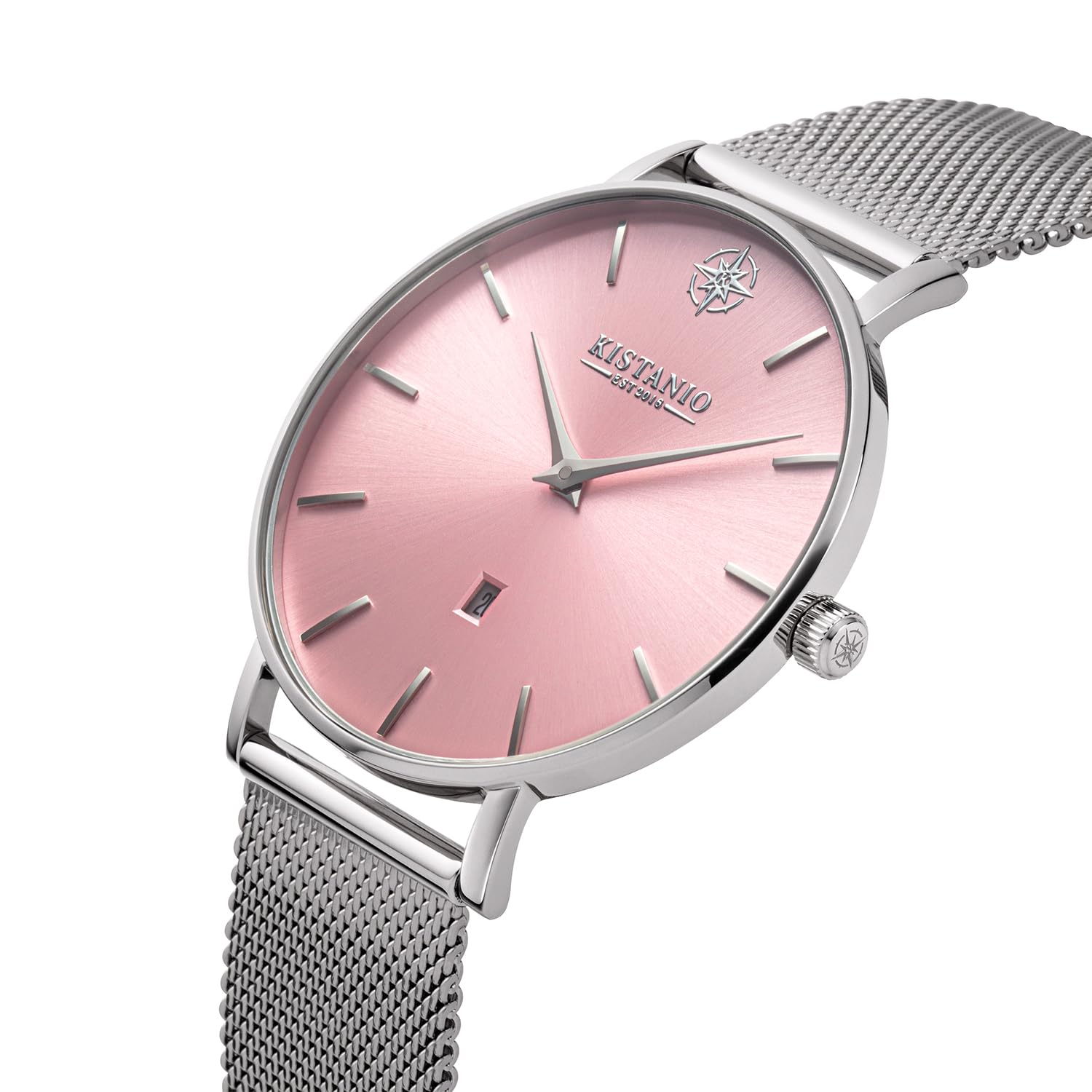 Petit płaski zegarek damski ze stali nierdzewnej, pasek mediolański, szkło szafirowe, średnica 33 mm, stal nierdzewna, data, różne warianty
