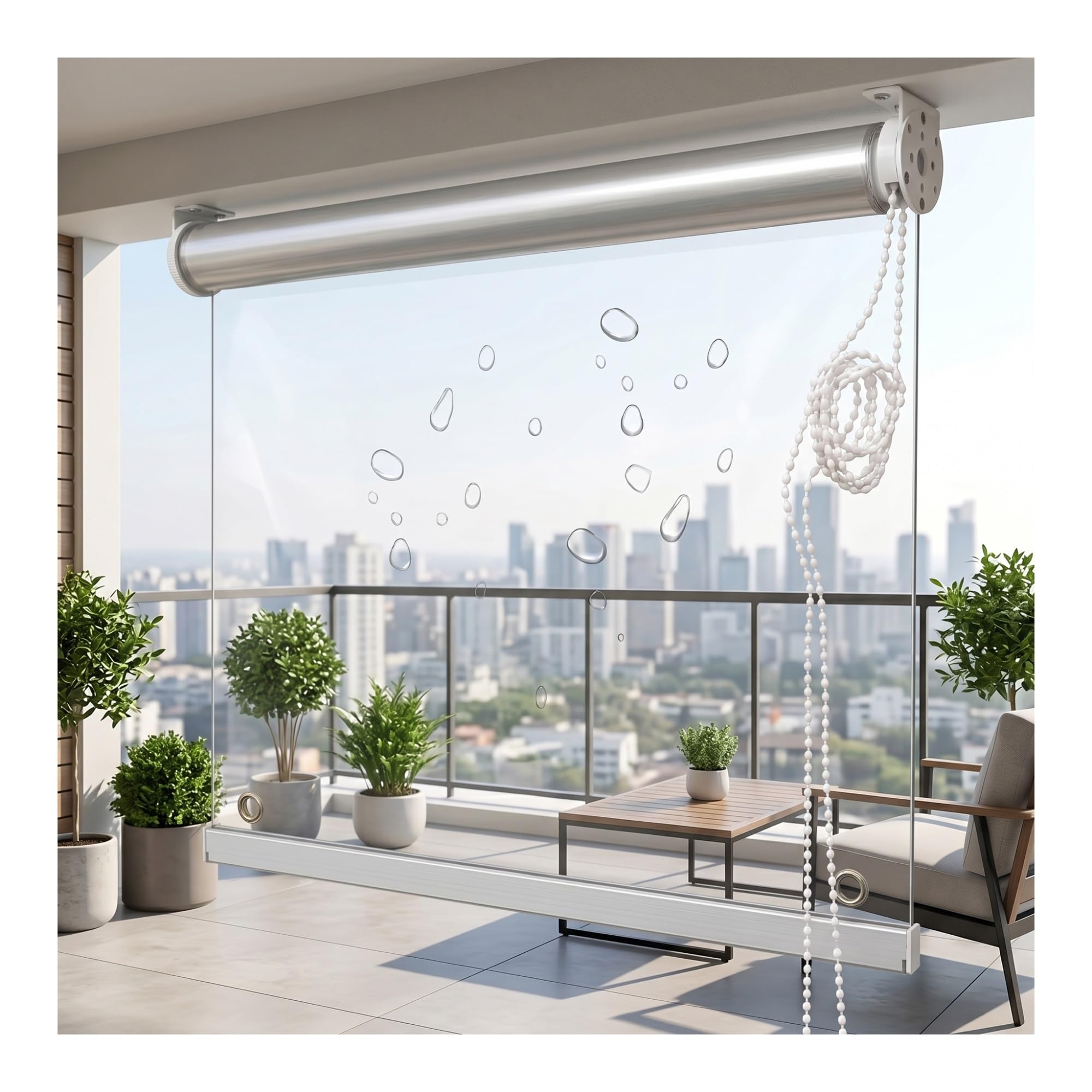 Store Pergola Extérieur Enrouleur, Transparent PVC Rideaux à Enroulement, Étanche Poussière Volets Roulants pour Extérieur, Terrasse, Balcon,Accessoires Inclus