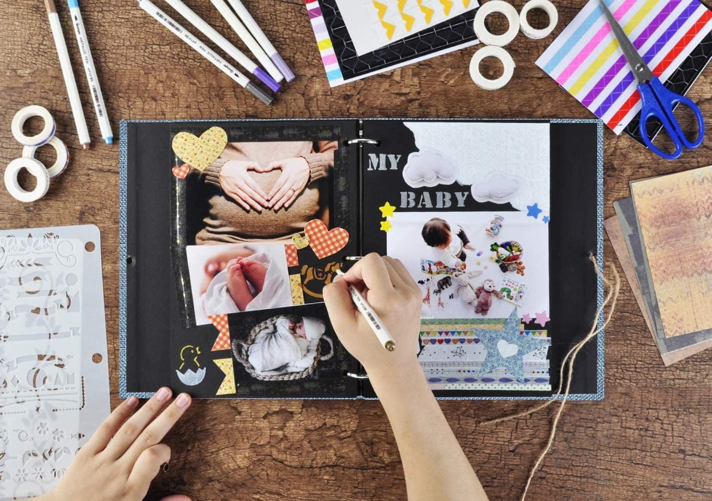 Album Fotografico In Lino 60 Pagine - Scrapbook 26.5x21cm, Per Ricordi, Matrimoni, Compleanni (Blu) - Foto 3