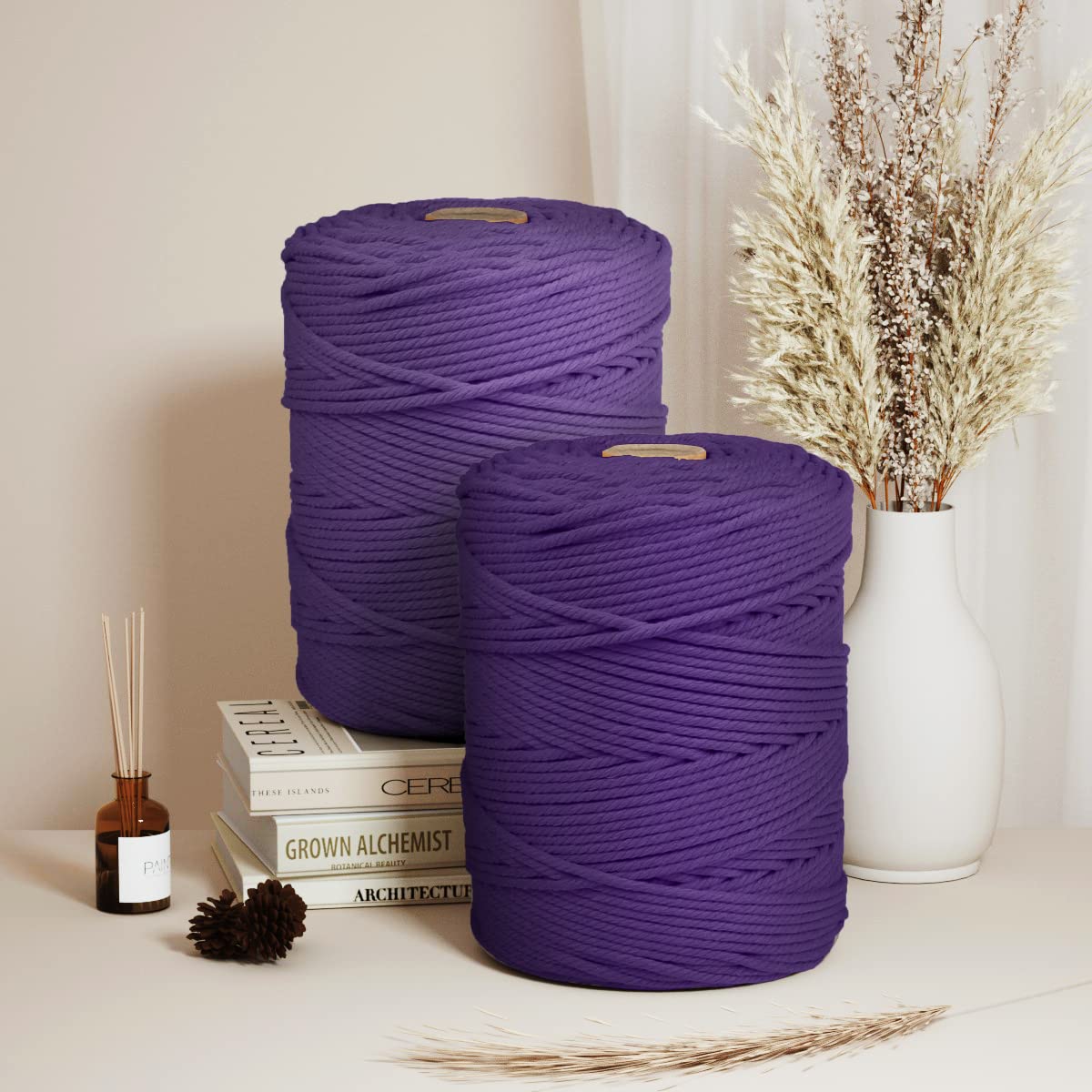 ZUEXT Makramee-Baumwollkordel, 5 mm x 300 m, natürlich, handgefertigt, dunkelviolett, geflochten, 4 Stränge, gestricktes Seil zum Basteln, Wandbehang, Weben, Wandteppich, Traumfänger, Aufhänger,