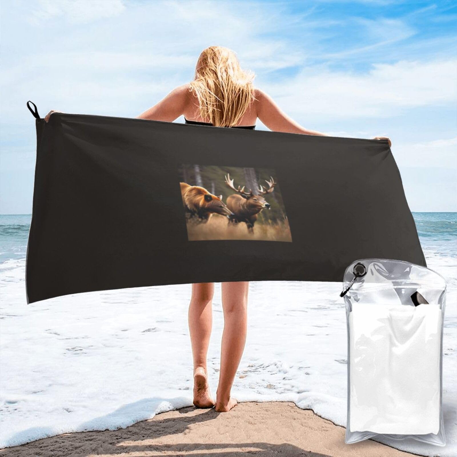 Nimongt Men's White Wildlife Hunting Deer Bear Elk Print Adult Towel Travel Gym Beach Hiking Yoga Camping Lightweight Quick Dry Versatile