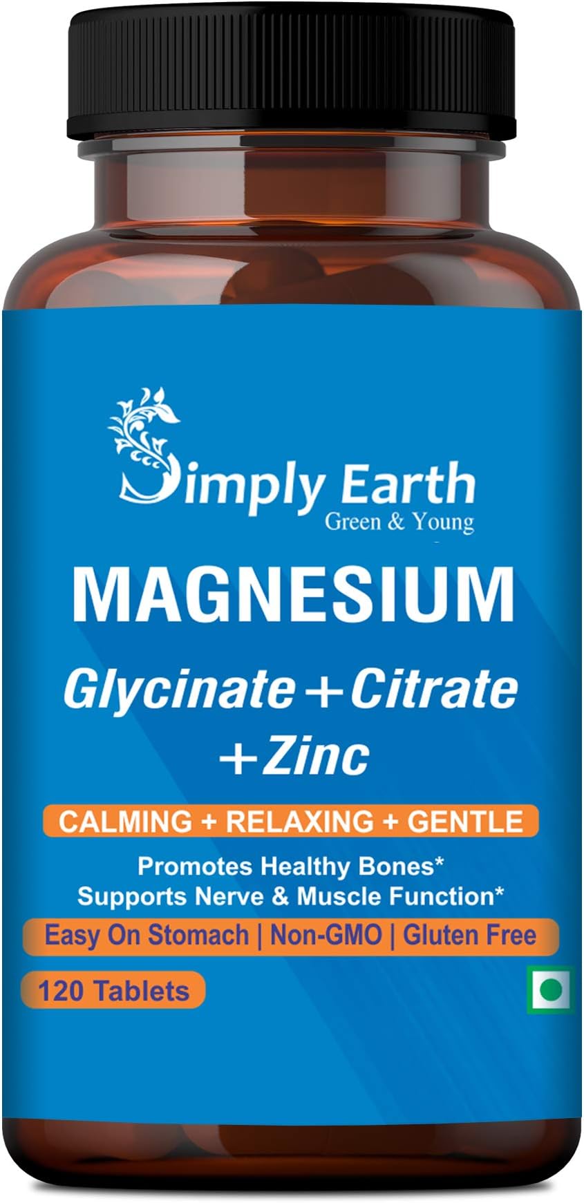 Simply Earth Magnesium Complex supplements - 120 Veg Tablets with Magnesium Glycinate; Citrate; Oxide & added Zinc - Promotes Healthy Bones; Supports Nerve & Muscle Function