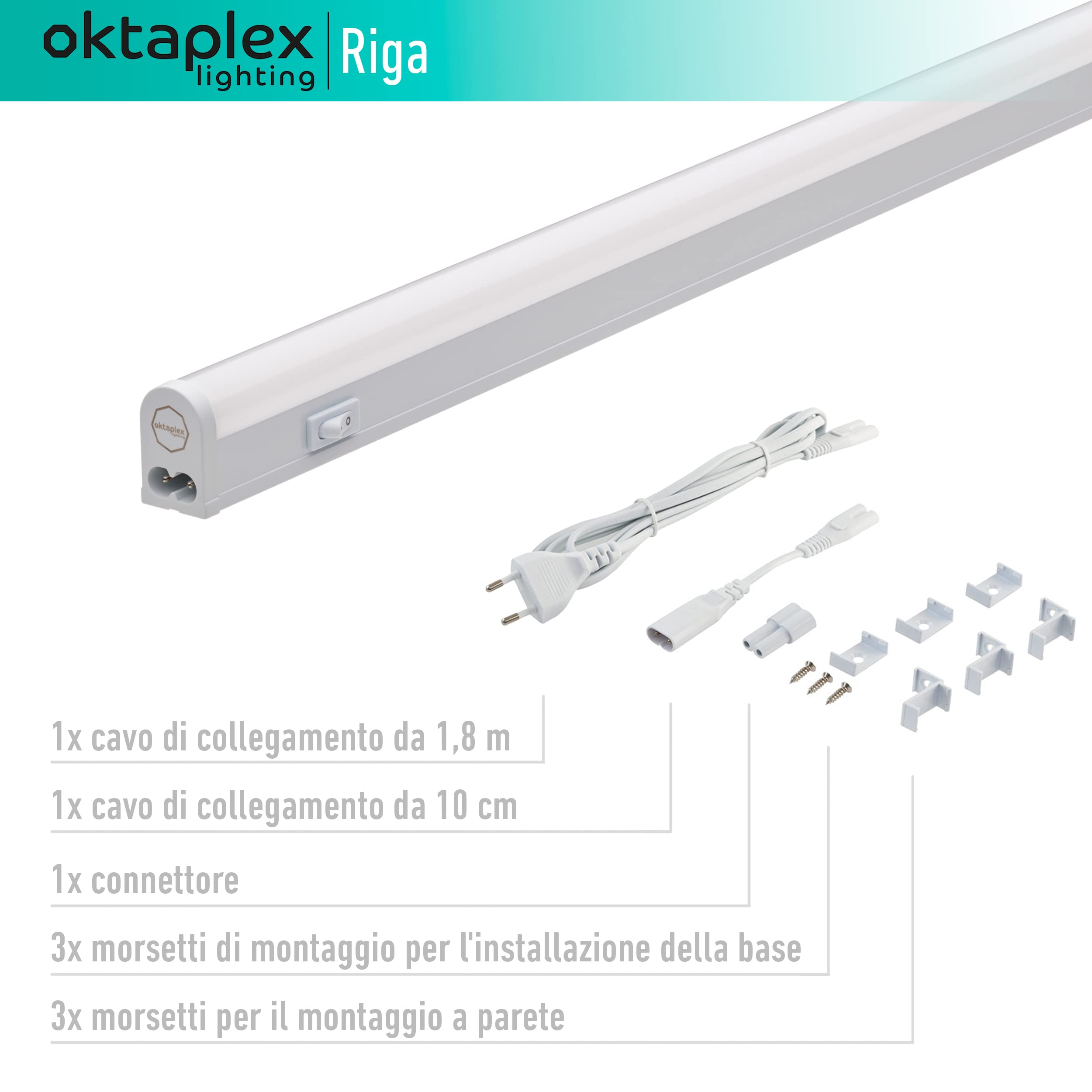 Oktaplex Riga LED sottopensile cucina 84cm bianco neutro 4000K striscia luminosa estensibile sottopensile 1270 lumen 12,7W con interruttore