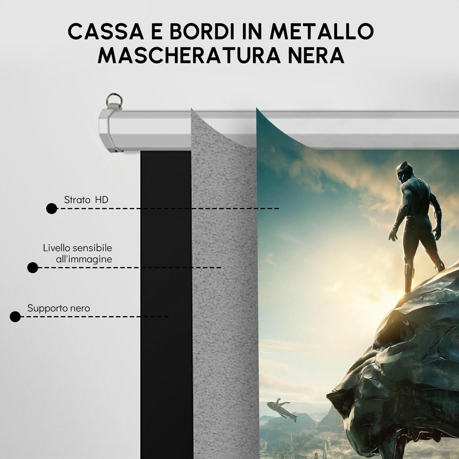 Fabulcozy Schermo di Proiezione Motorizzato, Avvolgibile e a Scomparsa da 100 Pollici Formati 16:9 Bianco per Proiettore 253x168cm