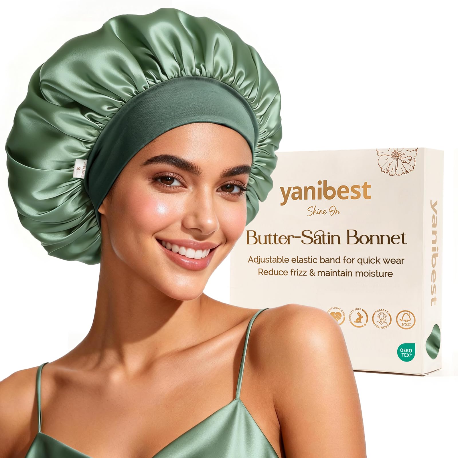 YANIBEST Silk Bonnet for Sleeping Women, Double Layer Hair Satin Bonnets with Elastic Band, Sleep Cap Curly Natural Hair