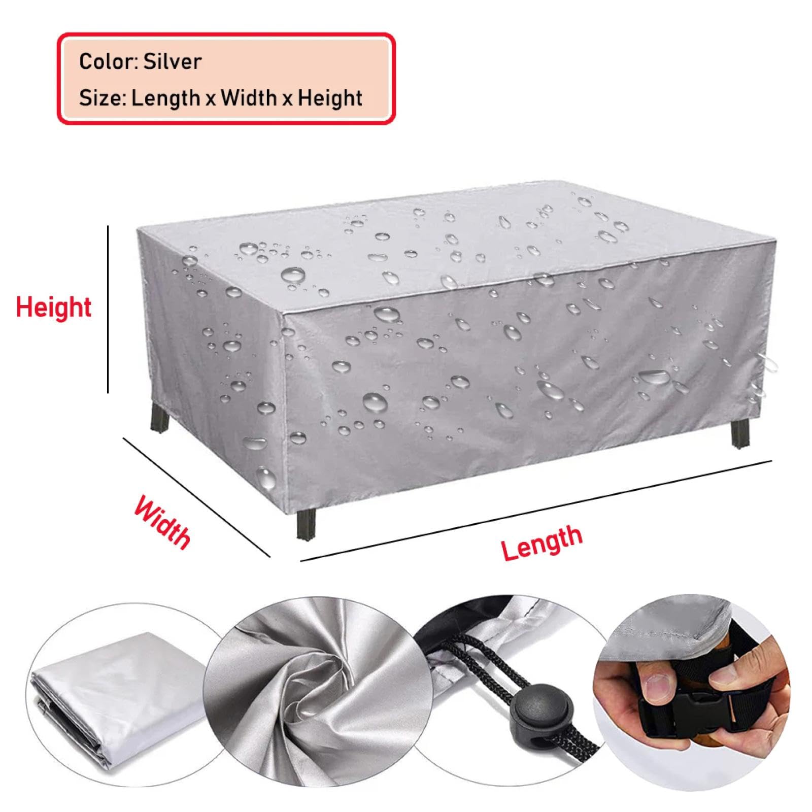 Housse Salon de Jardin 400x180x75cm/LxWxH Argent Bache de Protection Exterieur 420D Tissu Oxford Housse Salon de Jardin Exterieur, Housses pour Mobilier de Jardin Imperméable Anti-UV